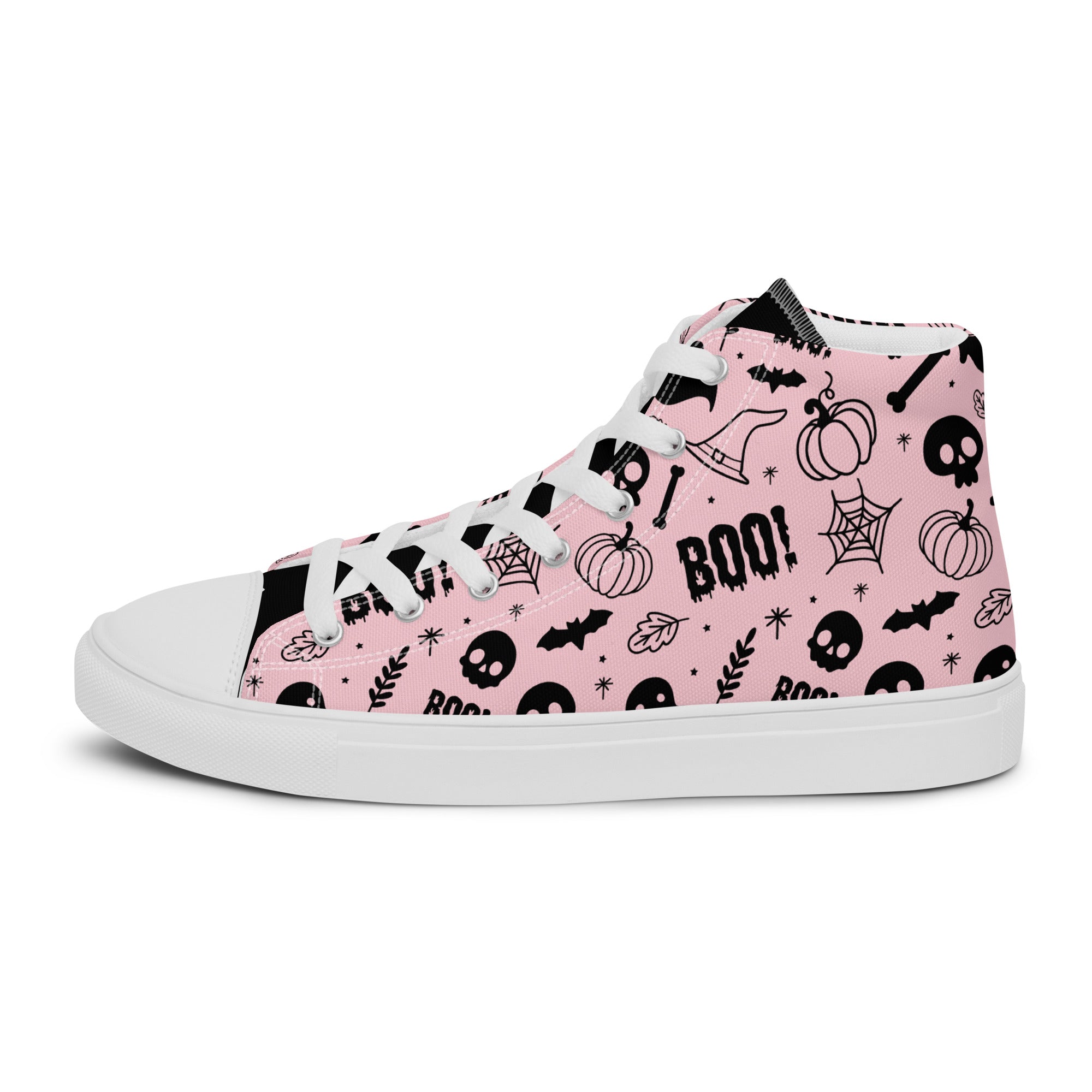 Women’s High-Top Sneakers – Halloween Boo Print, Stylish Canvas Shoes