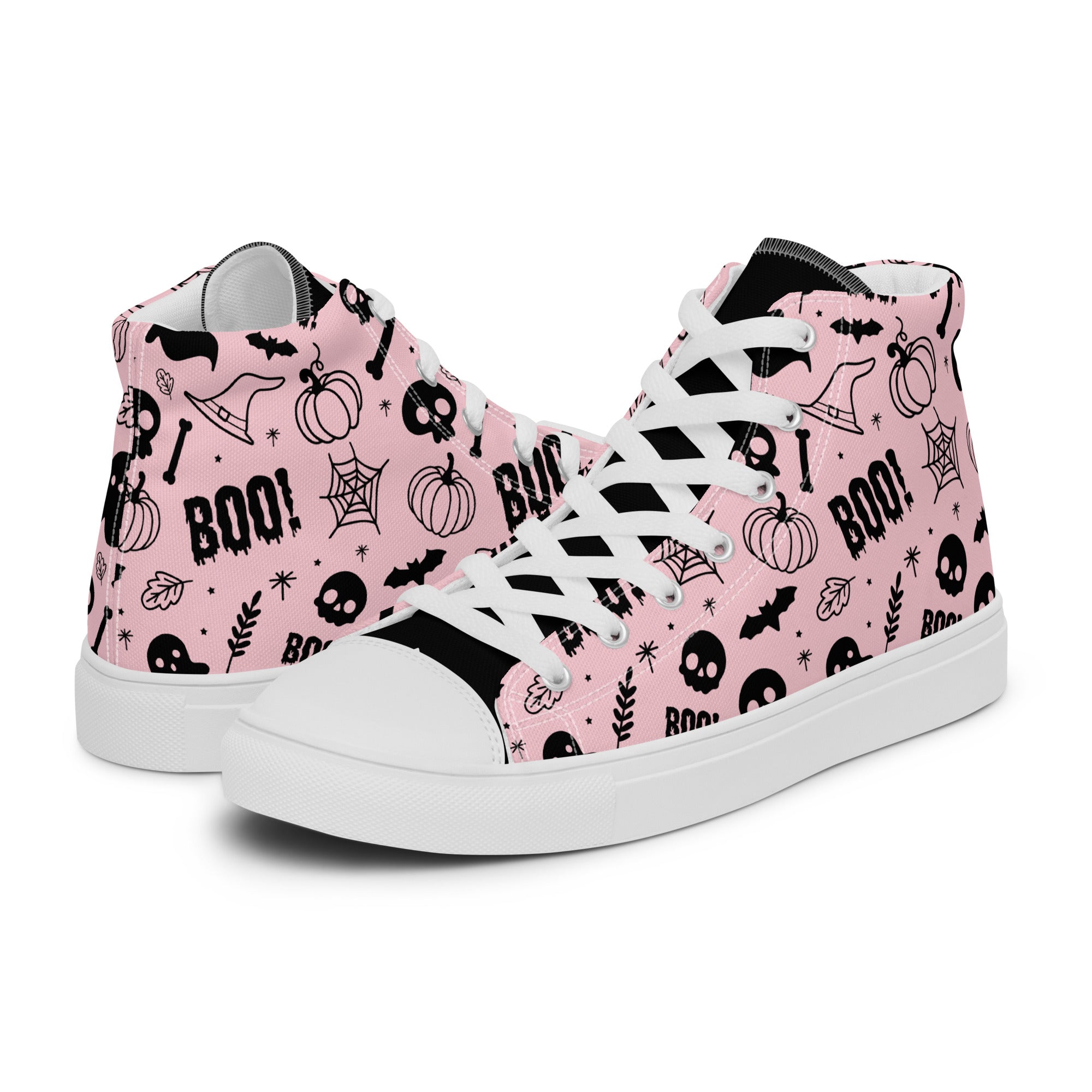 Womens High Top Sneakers Halloween Boo Print Stylish Canvas Shoes