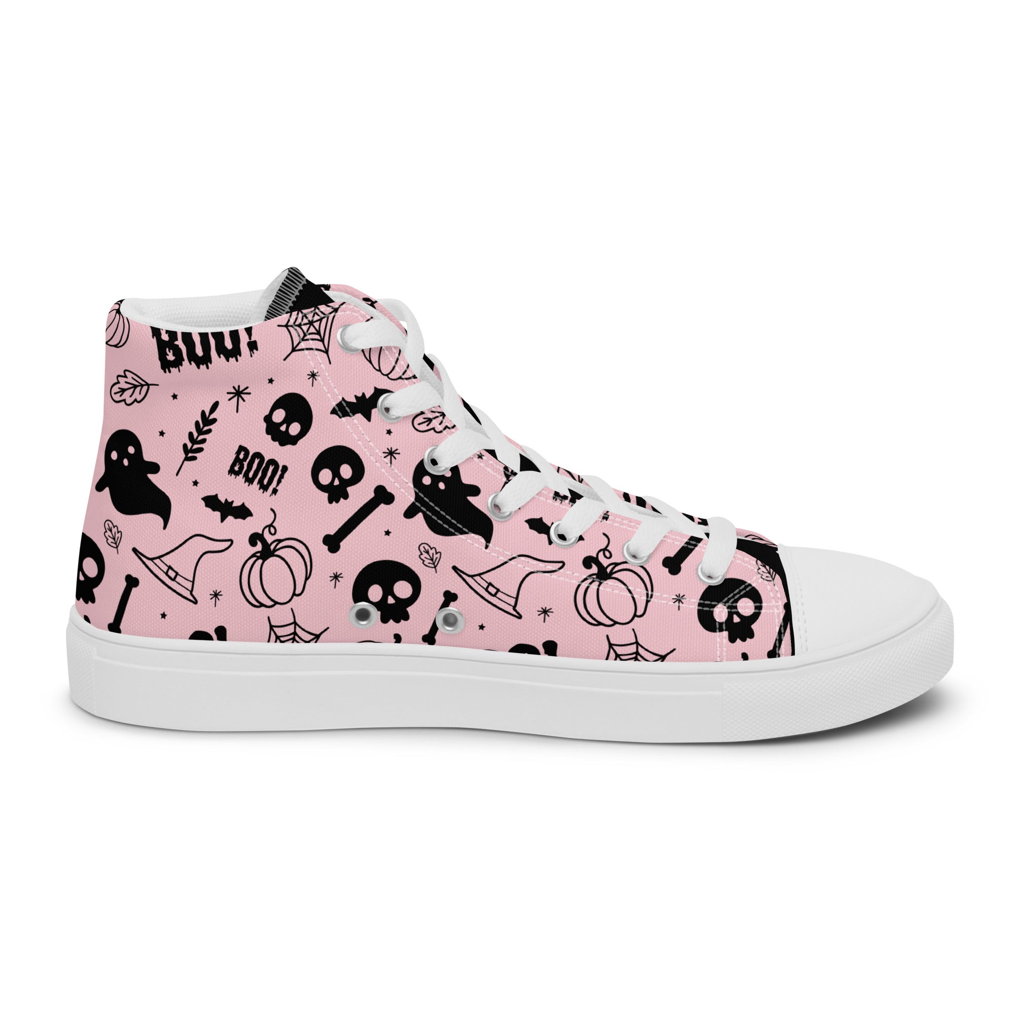 Women’s High-Top Sneakers – Halloween Boo Print, Stylish Canvas Shoes