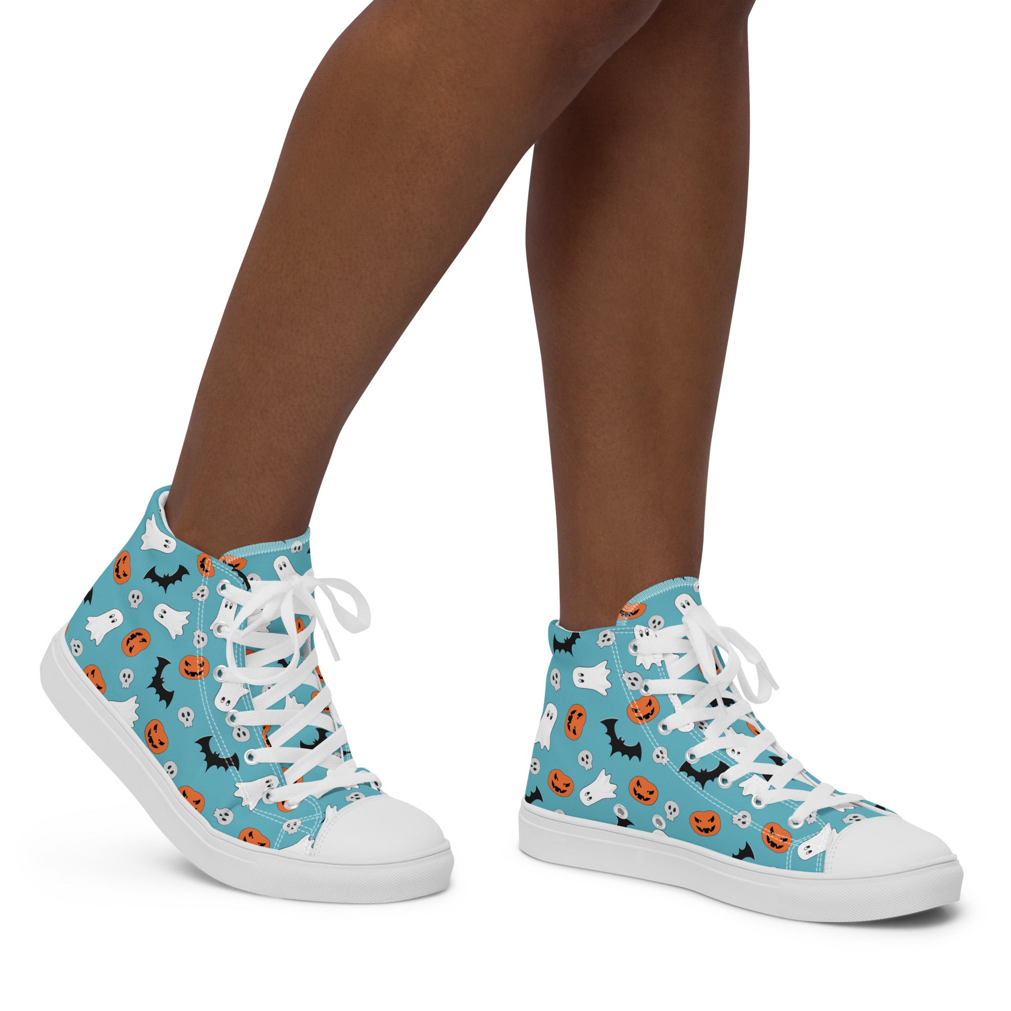 Women’s High-Top Sneakers – Halloween Ghost & Pumpkin Print, Fun Canvas Shoes