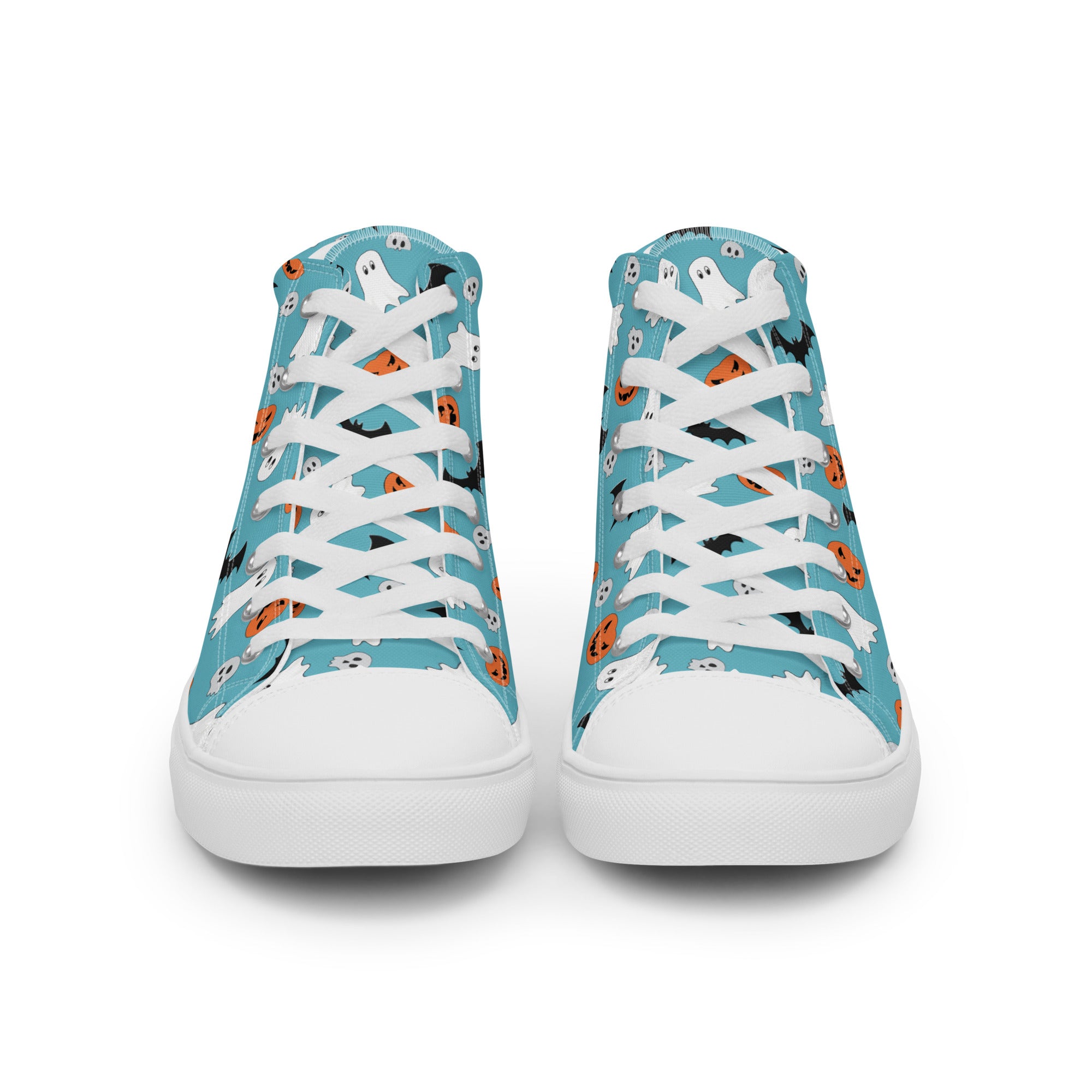 Women’s High-Top Sneakers – Halloween Ghost & Pumpkin Print, Fun Canvas Shoes