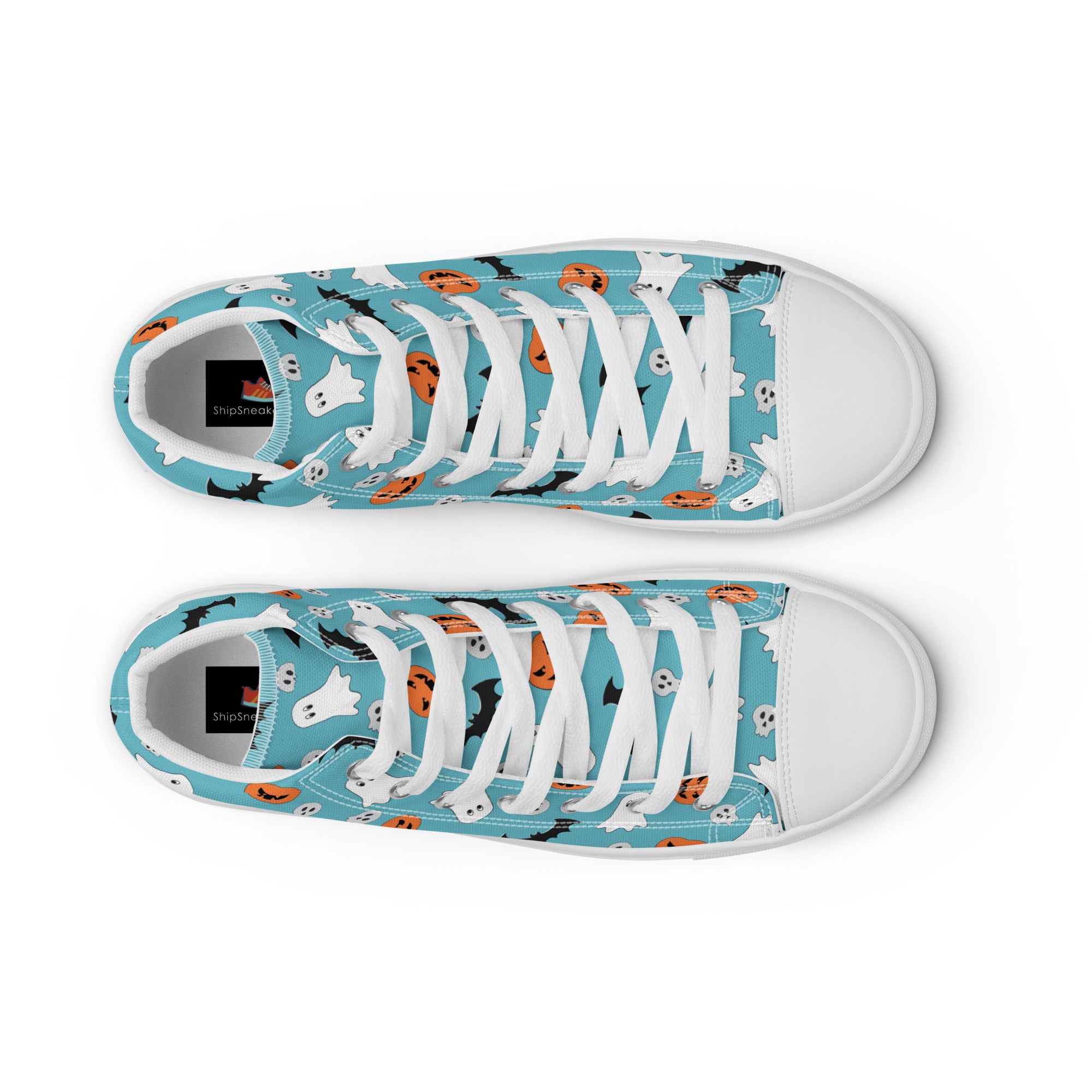 Women’s High-Top Sneakers – Halloween Ghost & Pumpkin Print, Fun Canvas Shoes