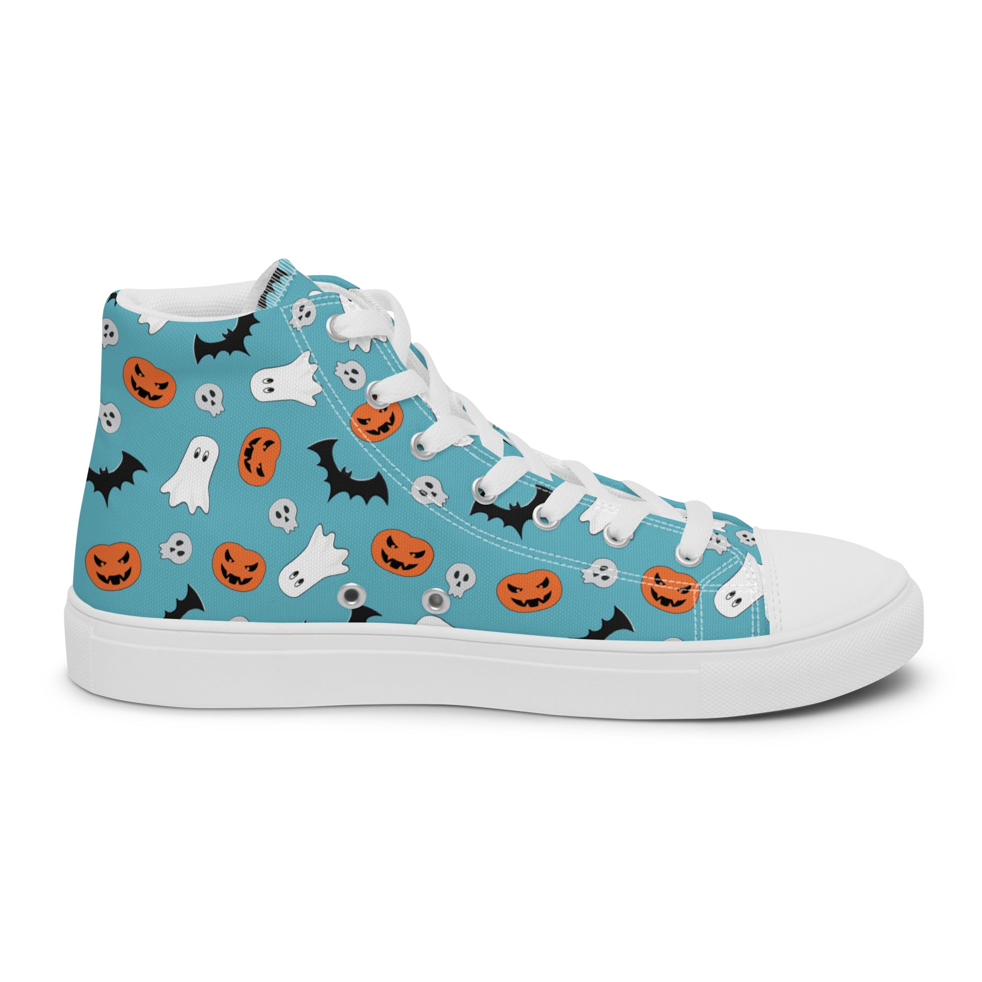 Women’s High-Top Sneakers – Halloween Ghost & Pumpkin Print, Fun Canvas Shoes