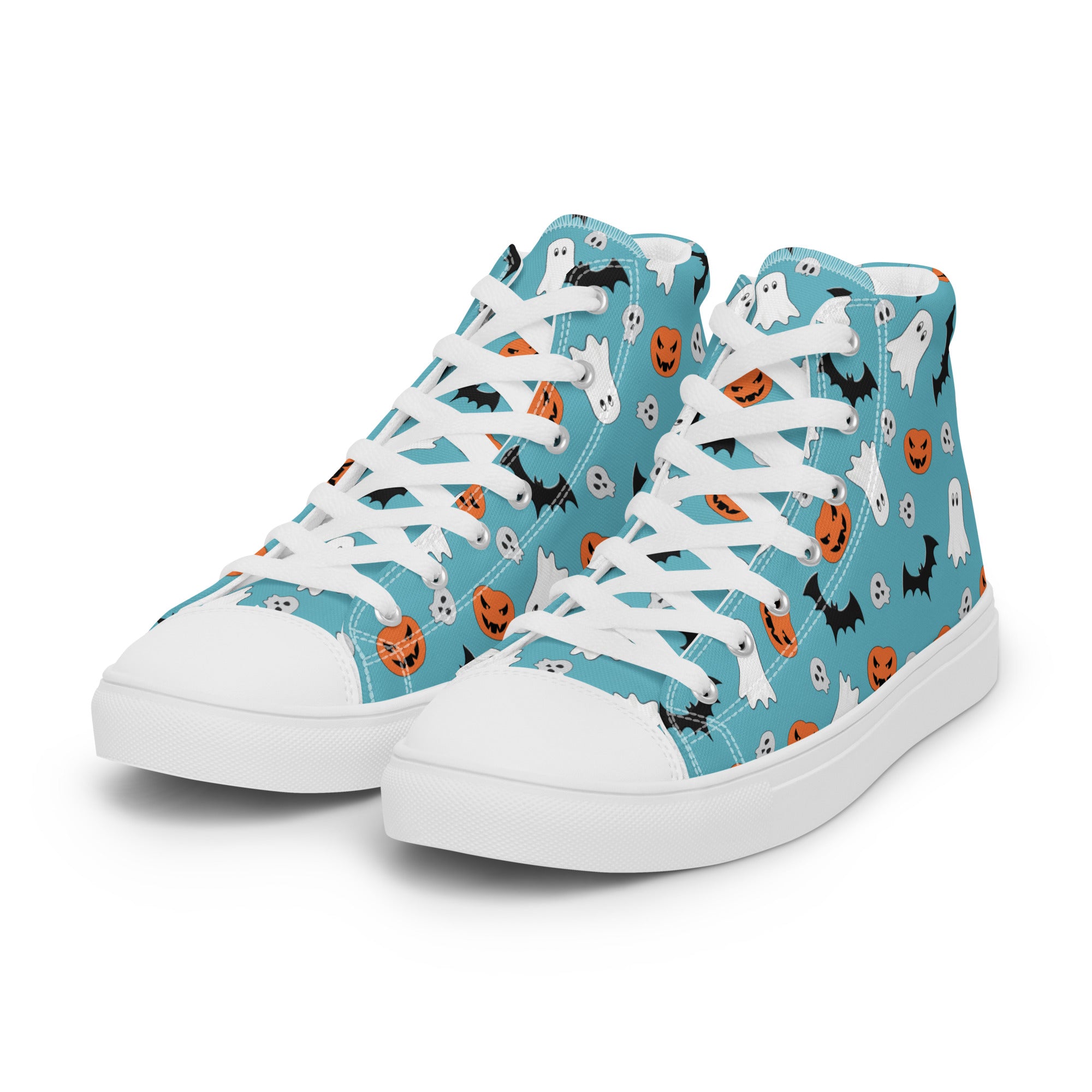 Women’s High-Top Sneakers – Halloween Ghost & Pumpkin Print, Fun Canvas Shoes