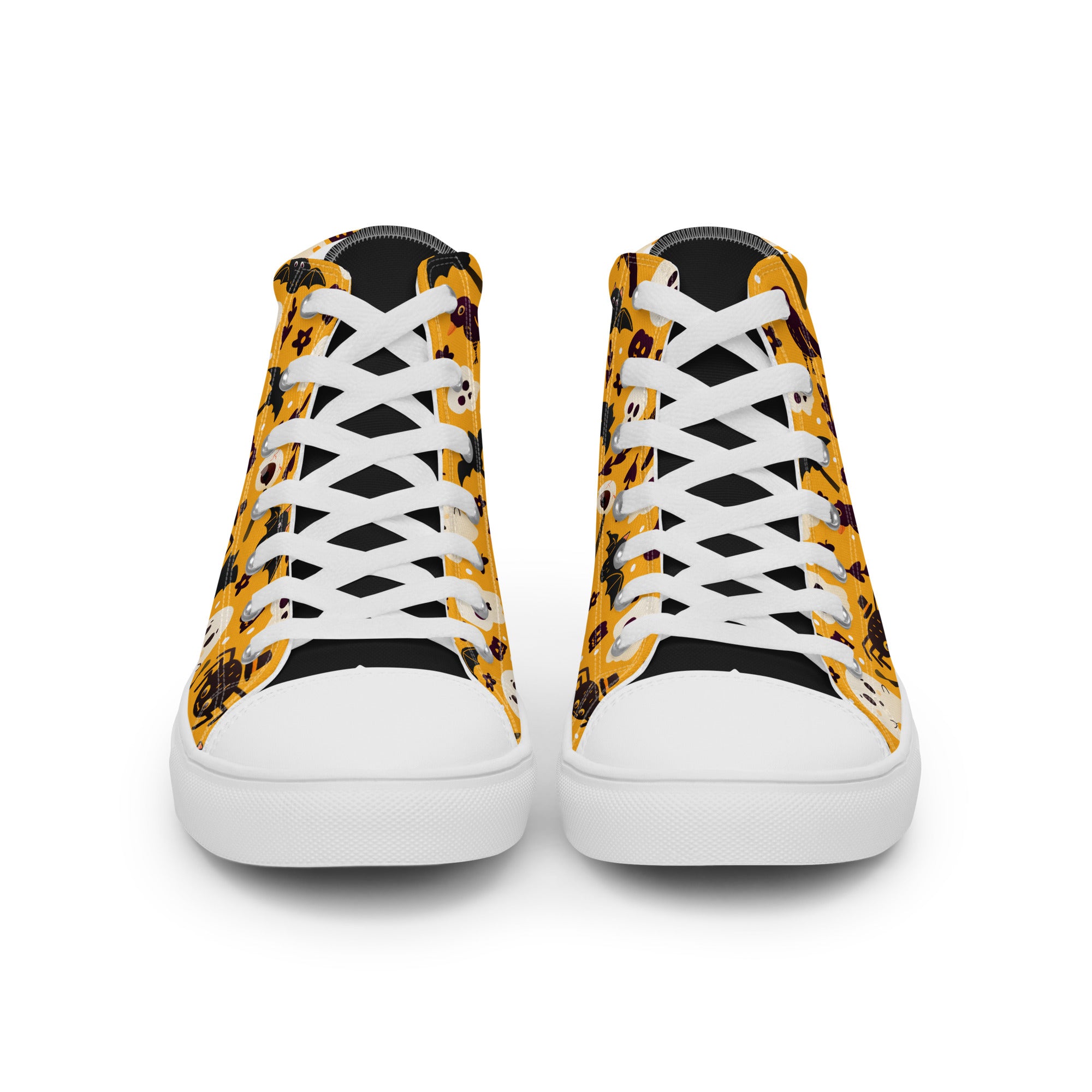 Women’s High-Top Sneakers – Halloween Icons Print, Fun Canvas Shoes