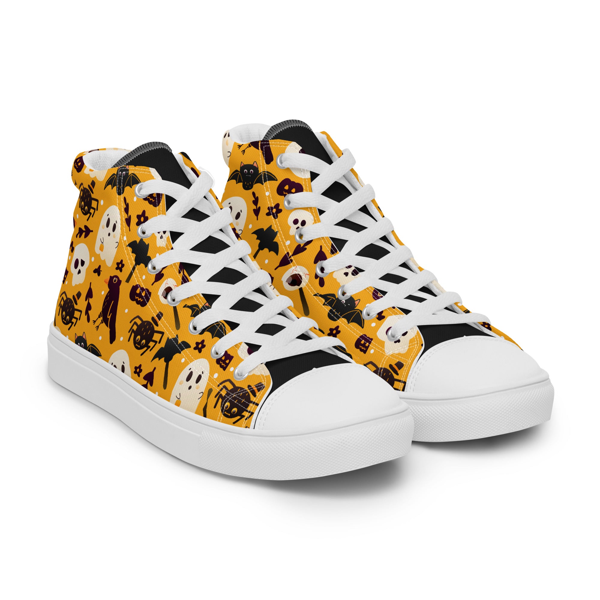 Women’s High-Top Sneakers – Halloween Icons Print, Fun Canvas Shoes