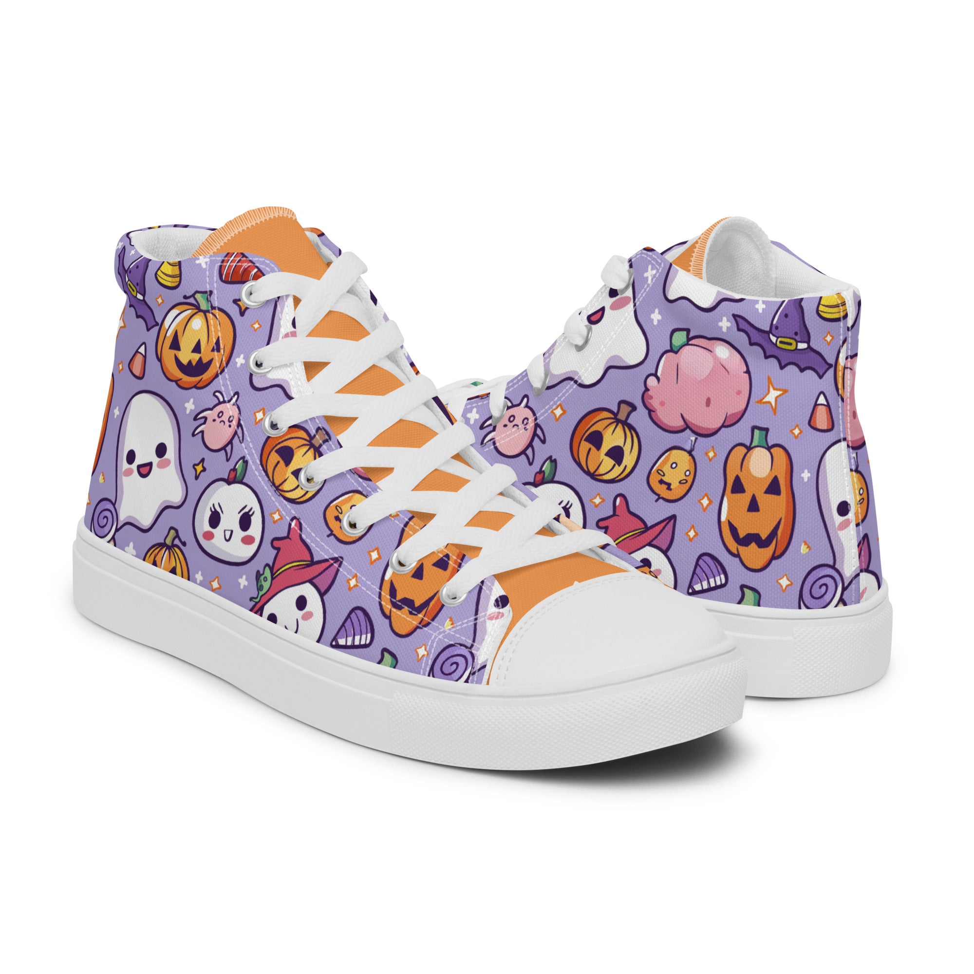 Women’s High-Top Sneakers – Halloween Kawaii Print, Cute Canvas Shoes