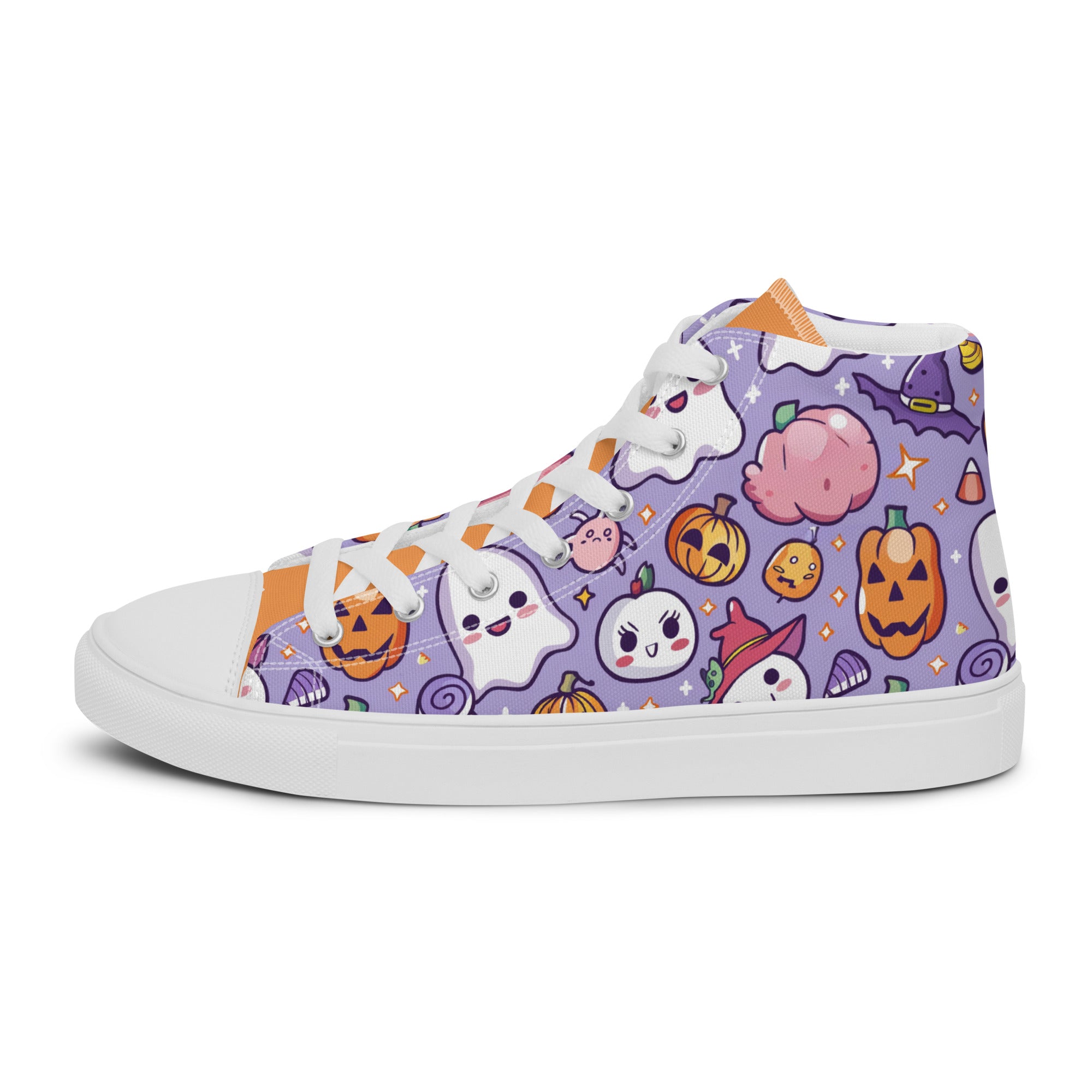 Women’s High-Top Sneakers – Halloween Kawaii Print, Cute Canvas Shoes