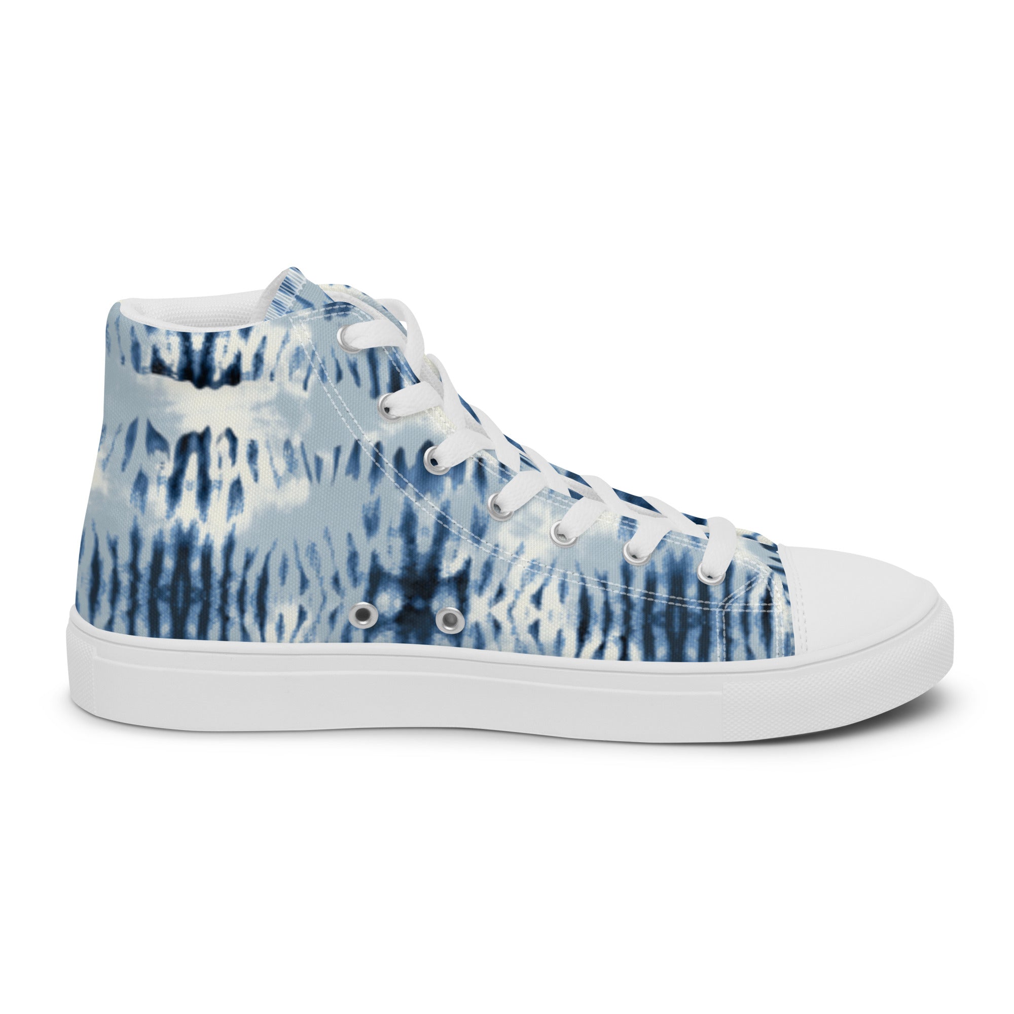 Women’s High-Top Sneakers – Indigo Tie-Dye Pattern, Retro Canvas Shoes