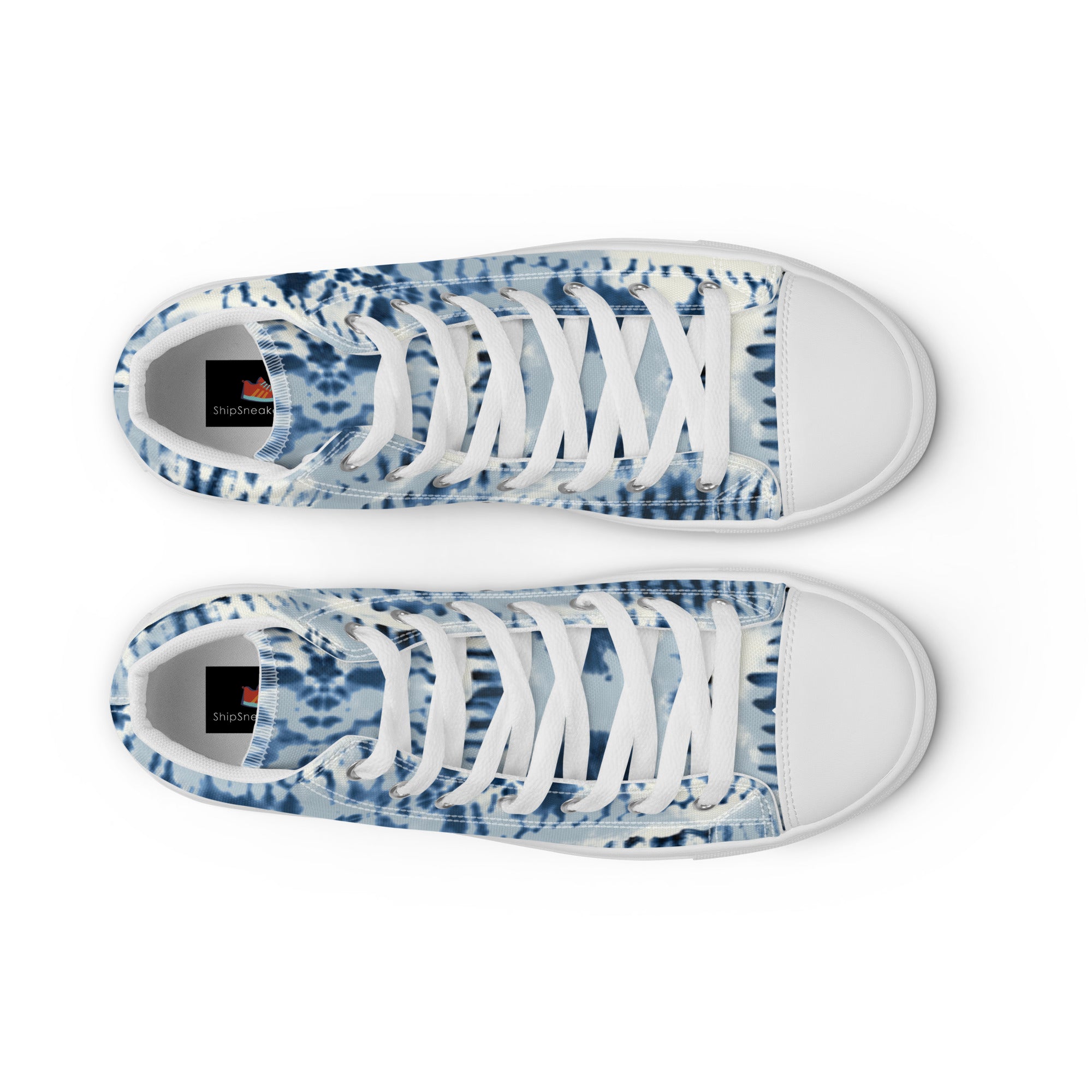 Women’s High-Top Sneakers – Indigo Tie-Dye Pattern, Retro Canvas Shoes