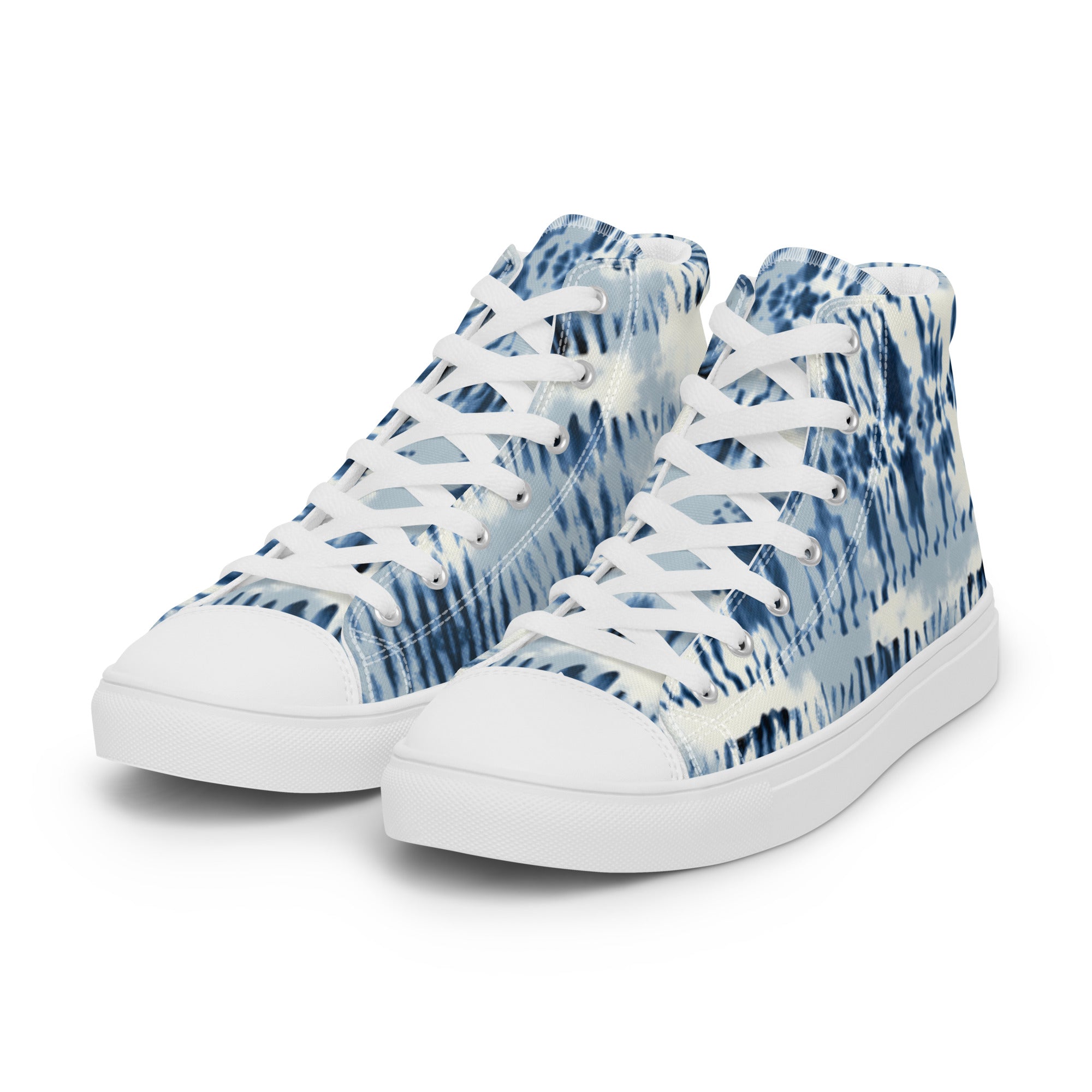 Women’s High-Top Sneakers – Indigo Tie-Dye Pattern, Retro Canvas Shoes