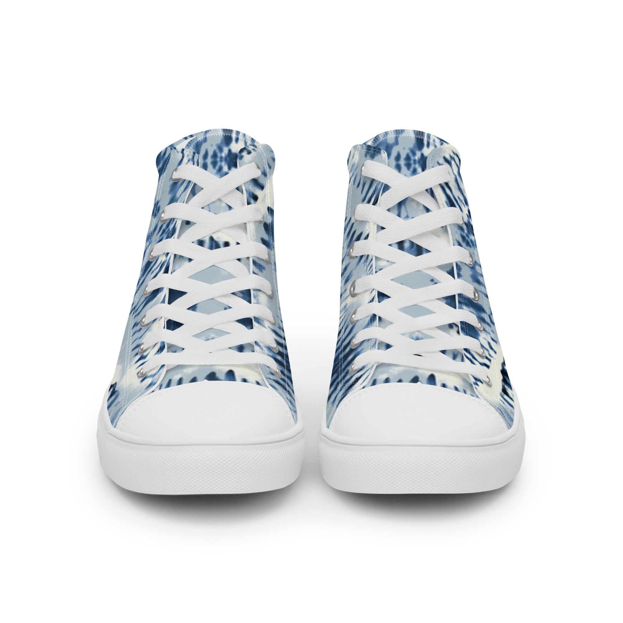 Women’s High-Top Sneakers – Indigo Tie-Dye Pattern, Retro Canvas Shoes