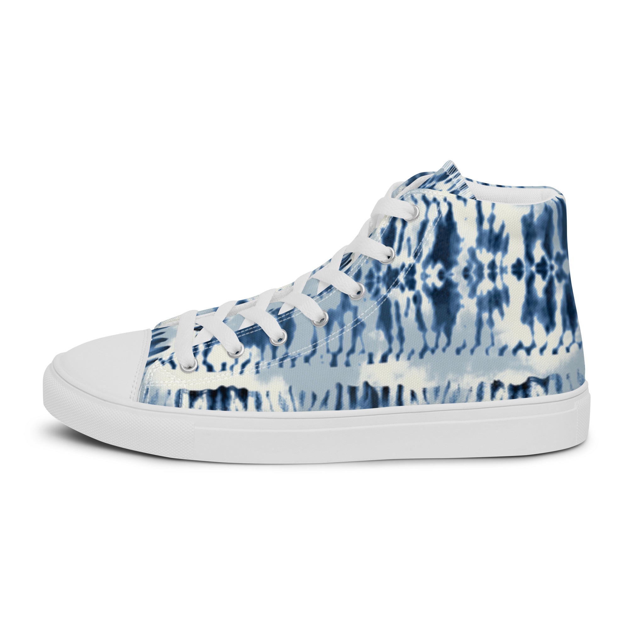 Women’s High-Top Sneakers – Indigo Tie-Dye Pattern, Retro Canvas Shoes