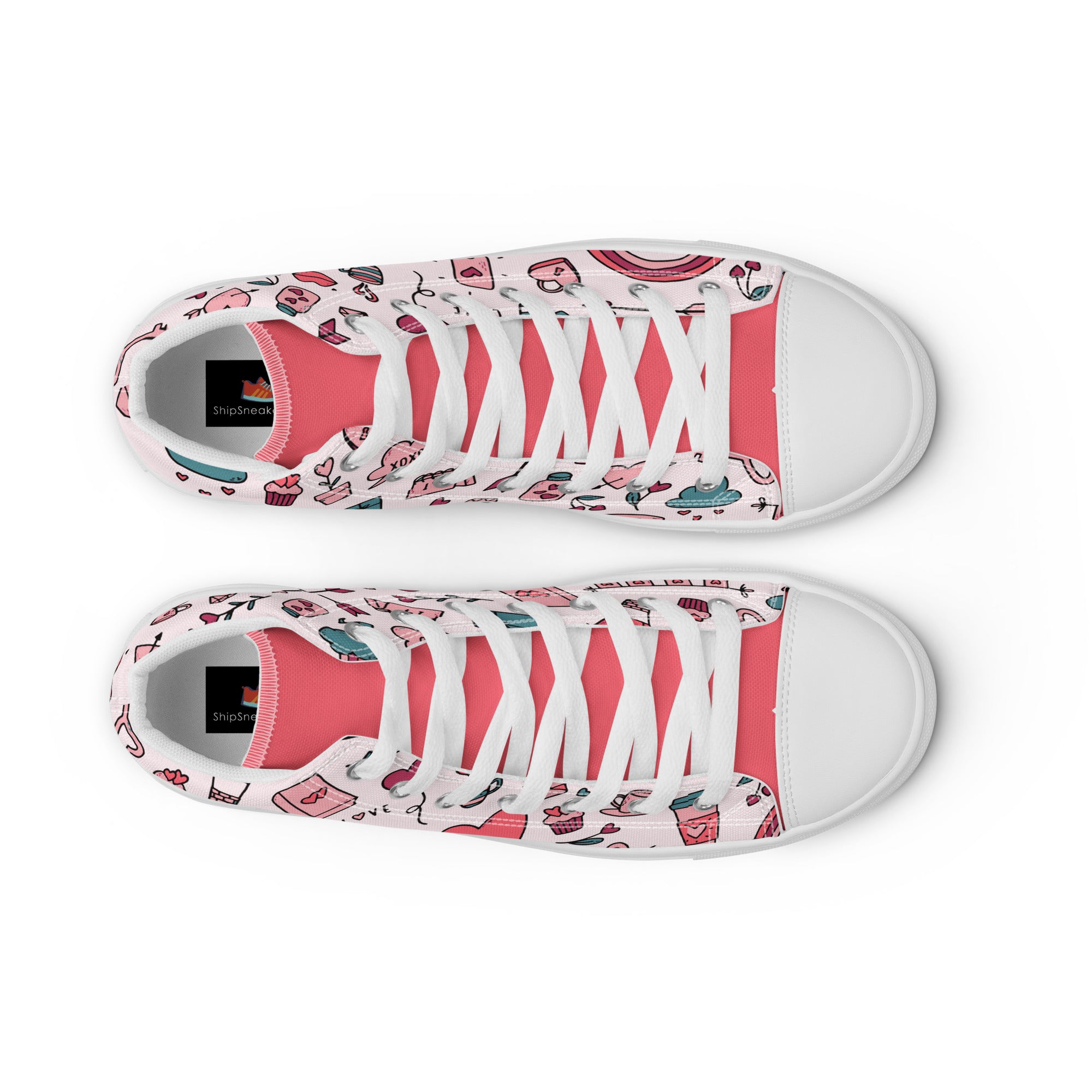 Women’s High-Top Sneakers – Love & Romance Icons Print, Casual Canvas Shoes