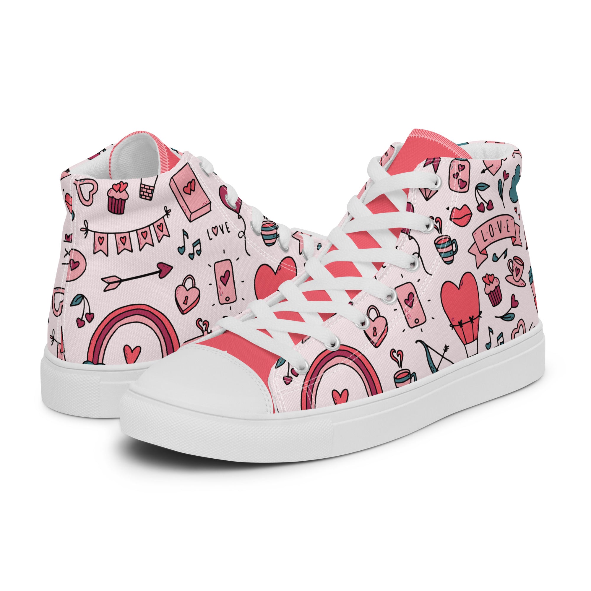 Womens High Top Sneakers Love Romance Icons Print Casual Canvas Shoes Tdvnc