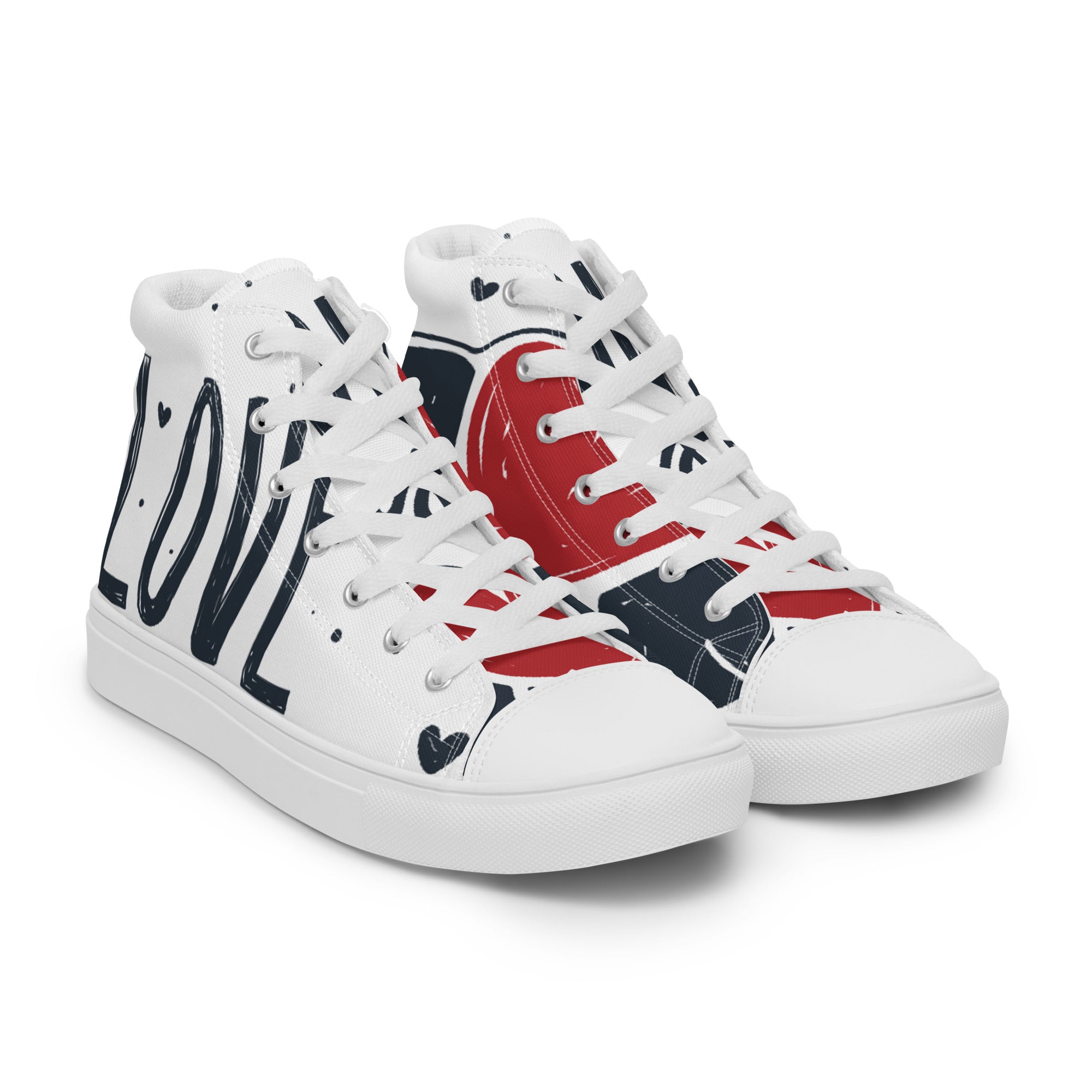 Women’s High-Top Sneakers – Love Text Print, Statement Canvas Shoes