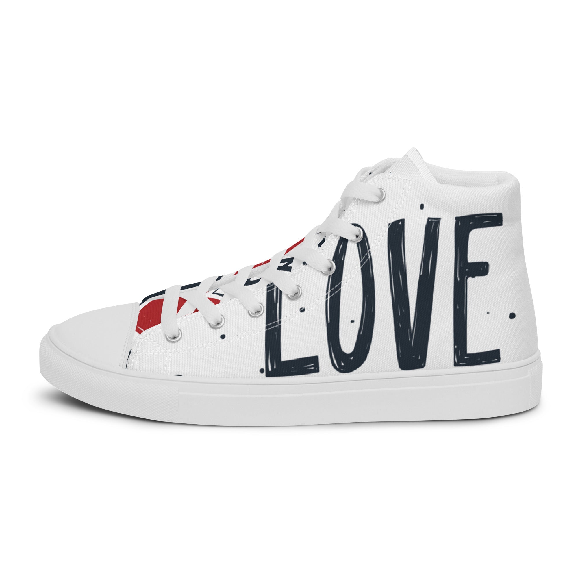 Women’s High-Top Sneakers – Love Text Print, Statement Canvas Shoes