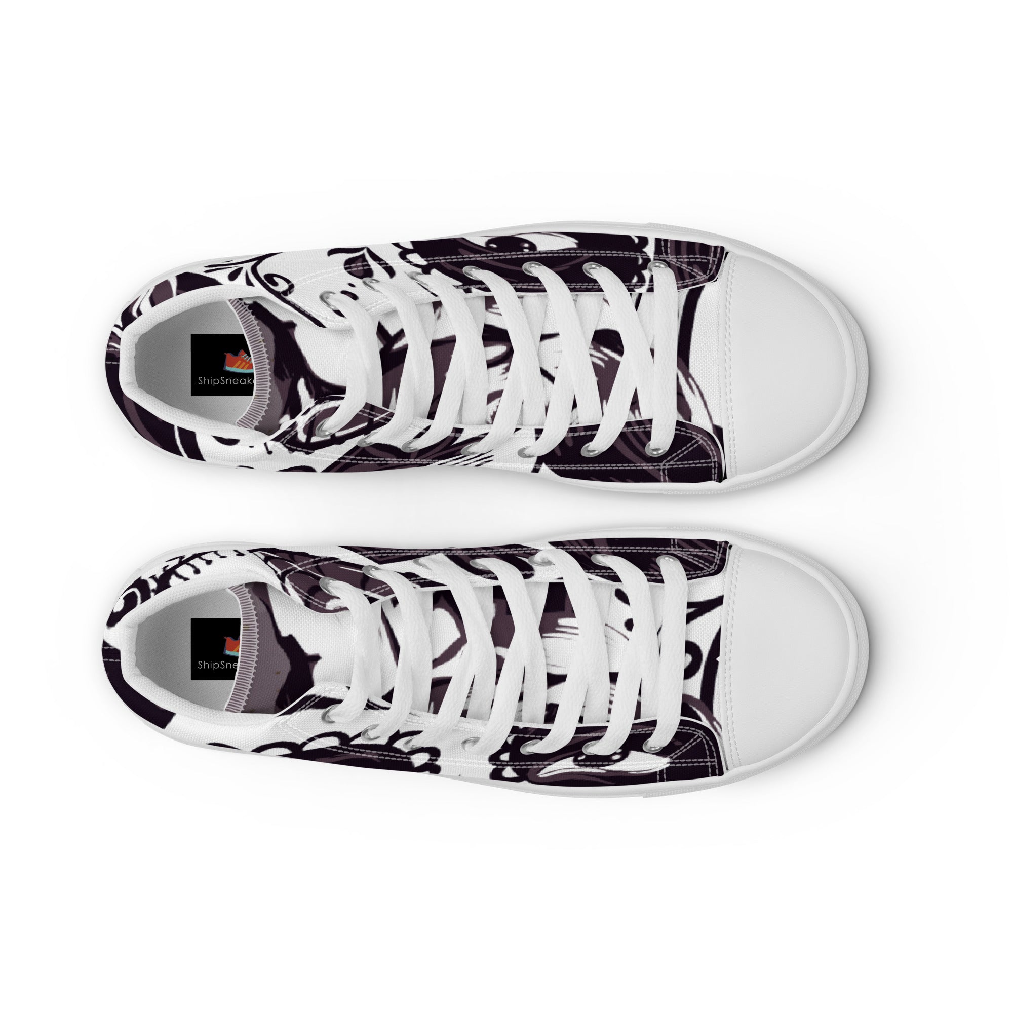 Women’s High-Top Sneakers – Monochrome Eye Art Print, Unique Canvas Shoes