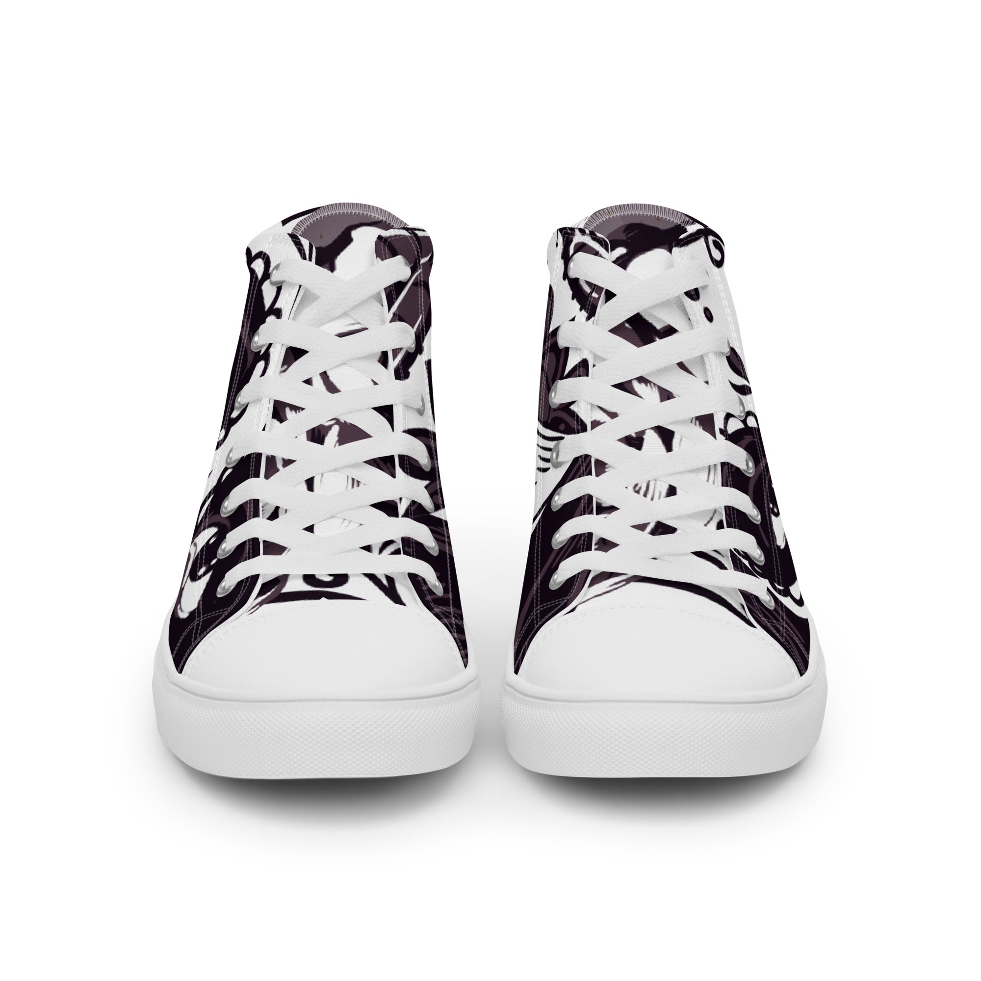 Women’s High-Top Sneakers – Monochrome Eye Art Print, Unique Canvas Shoes