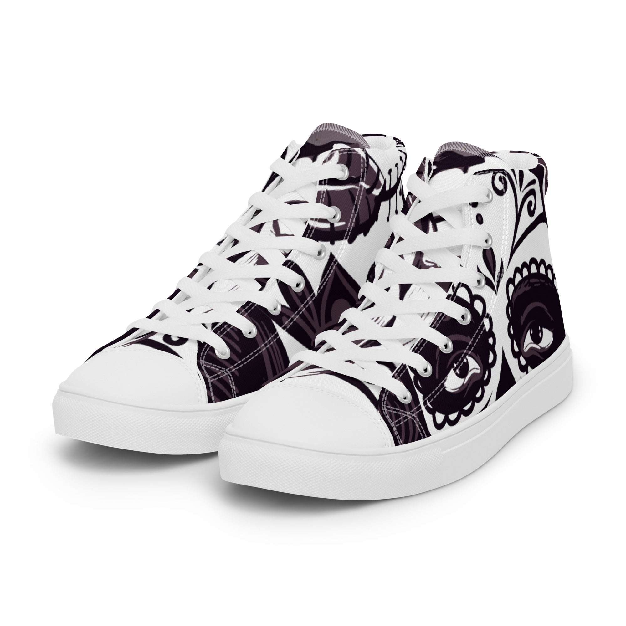 Women’s High-Top Sneakers – Monochrome Eye Art Print, Unique Canvas Shoes