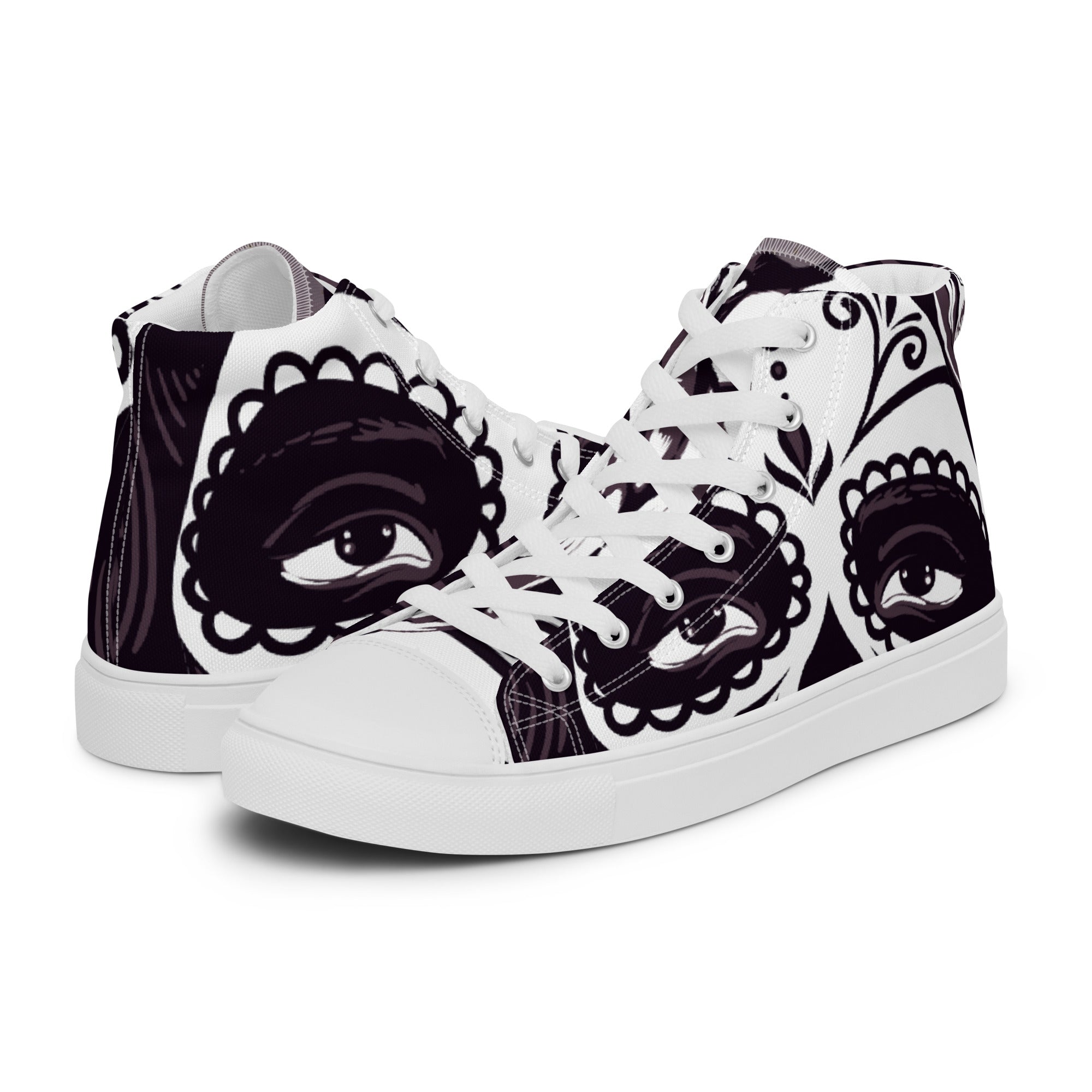 Womens High Top Sneakers Monochrome Eye Art Print Unique Canvas Shoes Ovd4J