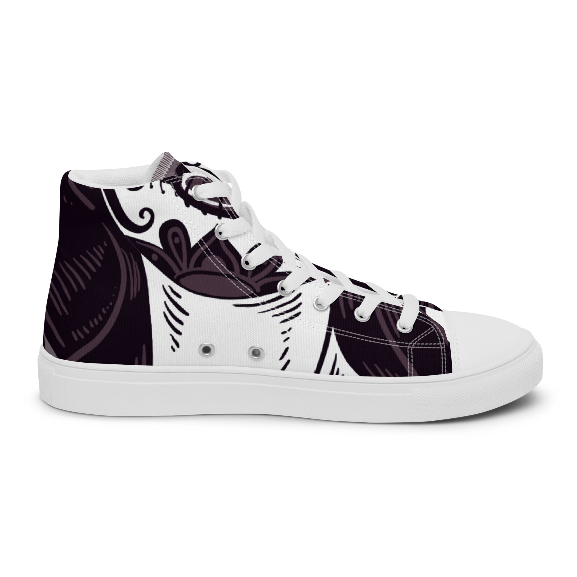 Women’s High-Top Sneakers – Monochrome Eye Art Print, Unique Canvas Shoes