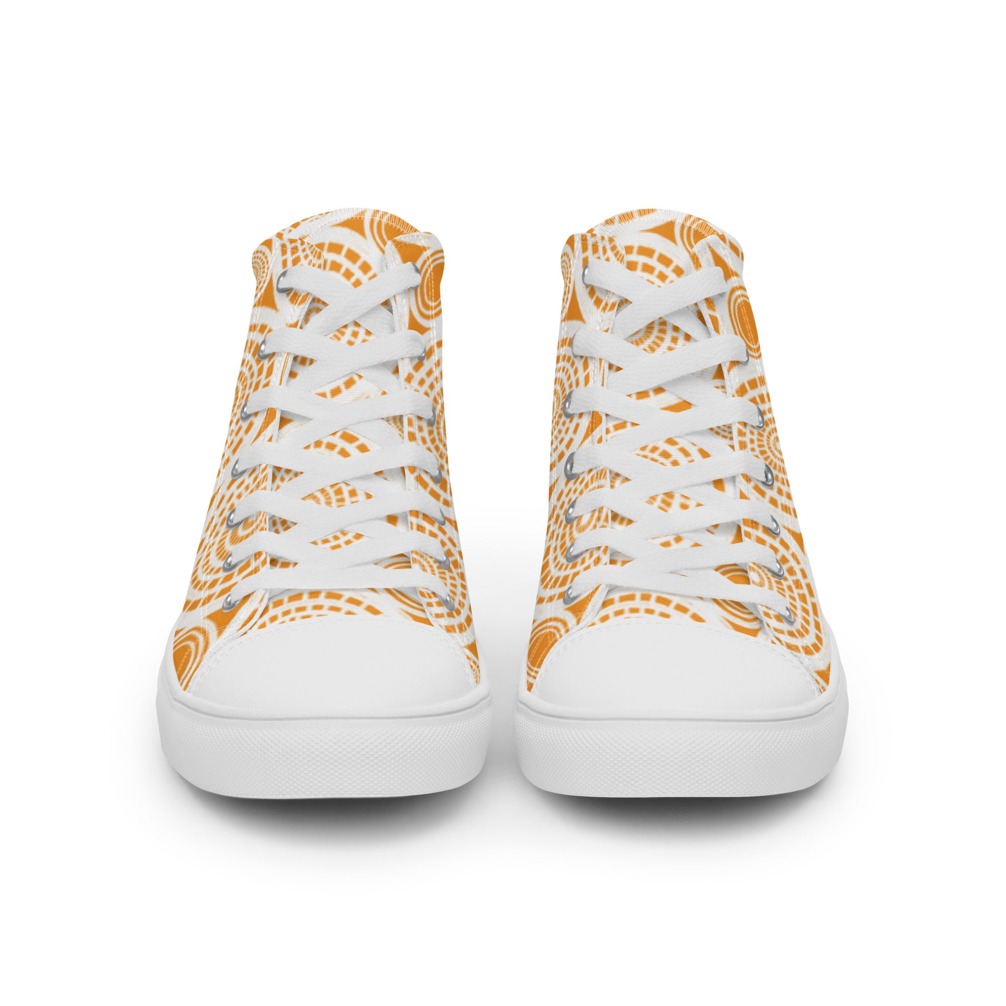 Women’s High-Top Sneakers – Orange Mandala Print, Artistic Canvas Shoes