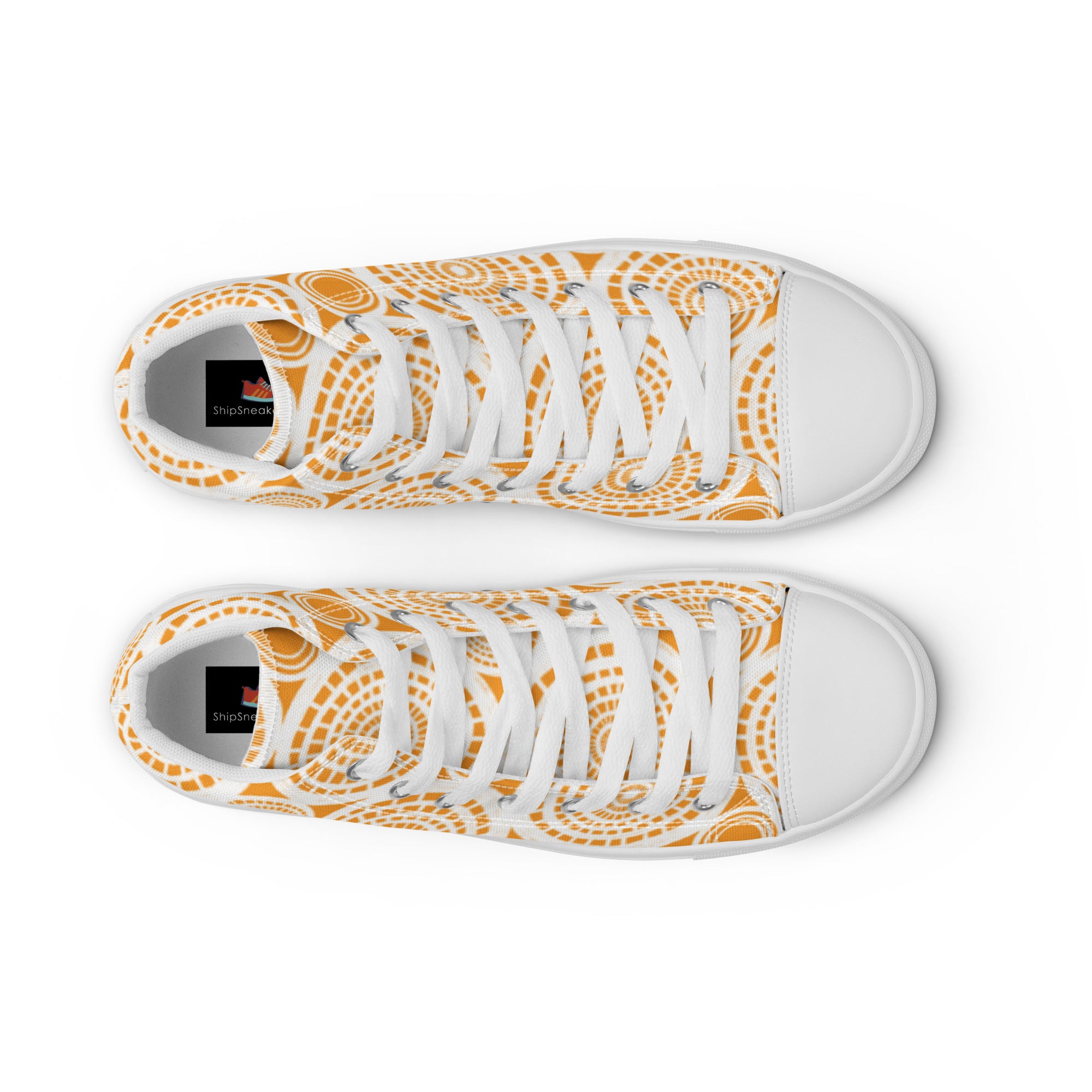 Women’s High-Top Sneakers – Orange Mandala Print, Artistic Canvas Shoes