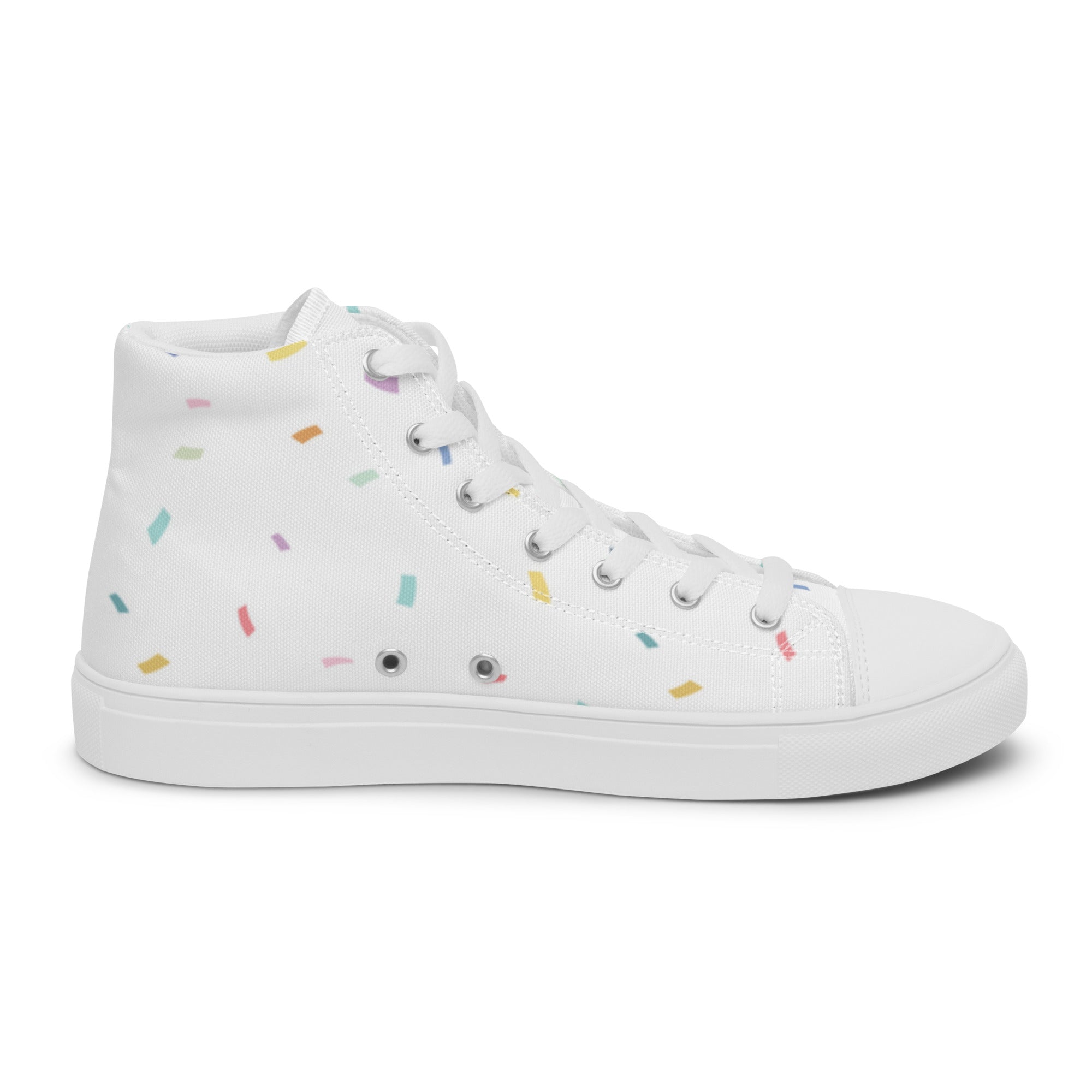 Women’s High-Top Sneakers – Pastel Confetti Print, Minimalist Canvas Shoes