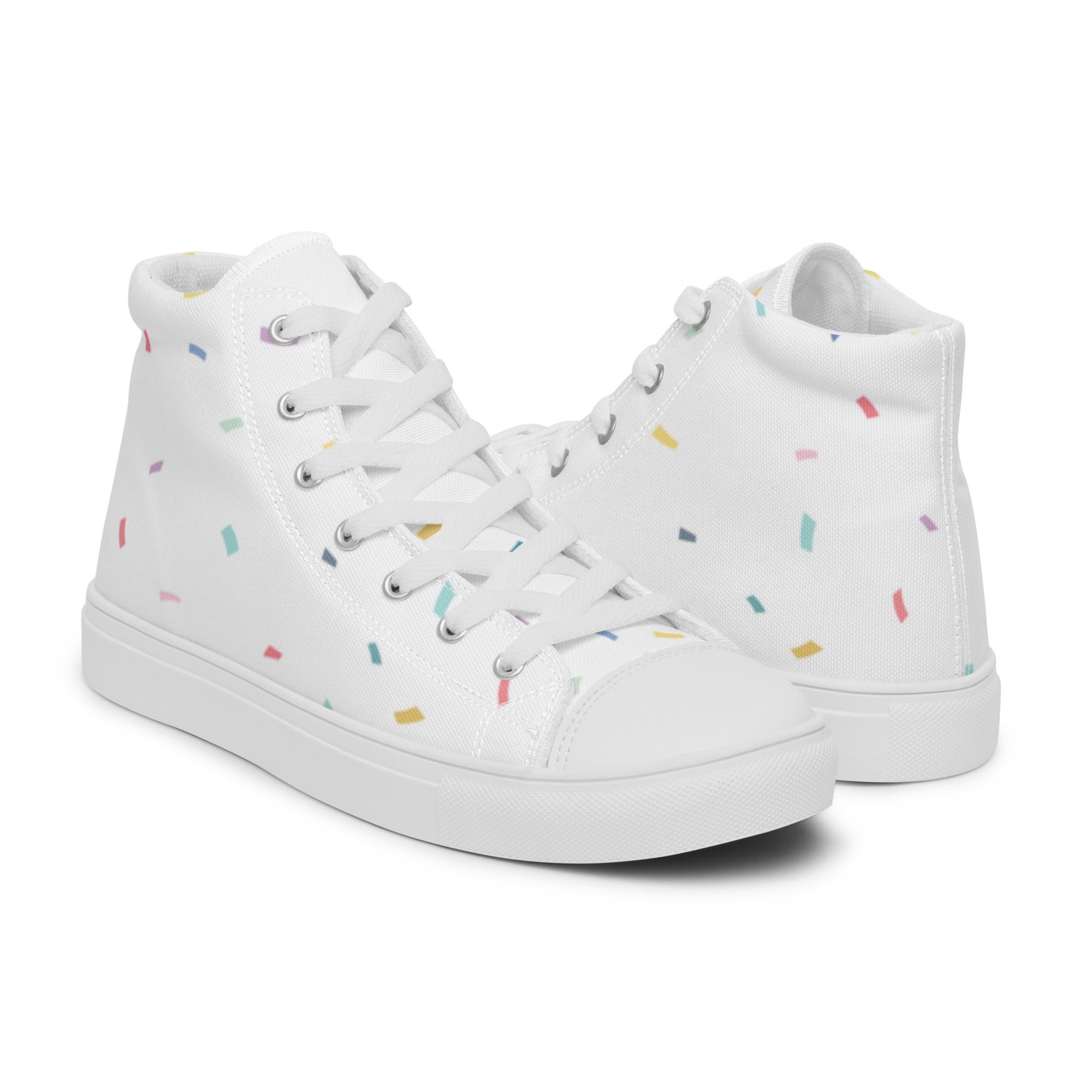 Women’s High-Top Sneakers – Pastel Confetti Print, Minimalist Canvas Shoes