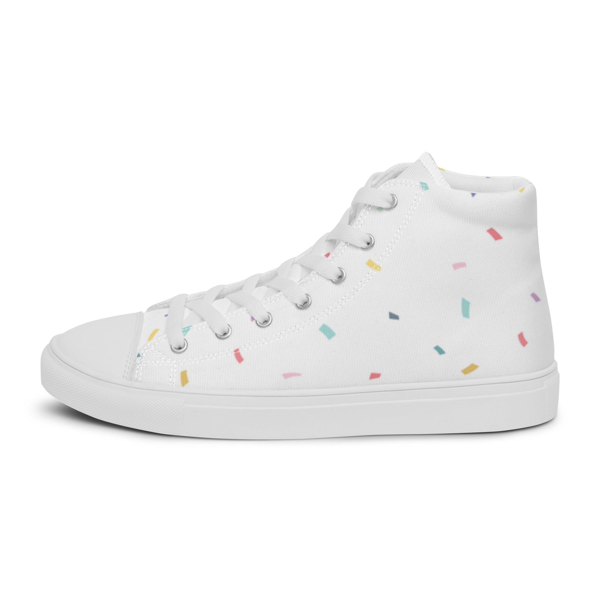 Women’s High-Top Sneakers – Pastel Confetti Print, Minimalist Canvas Shoes