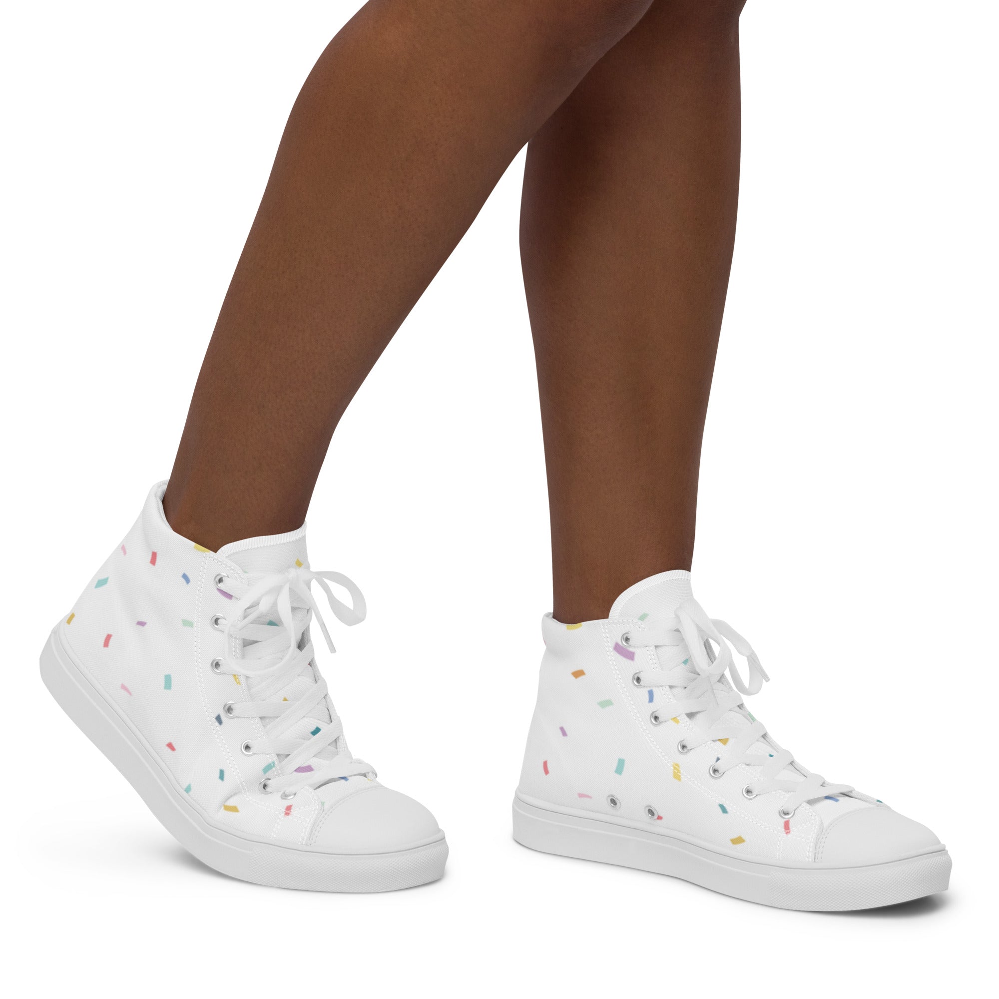 Women’s High-Top Sneakers – Pastel Confetti Print, Minimalist Canvas Shoes