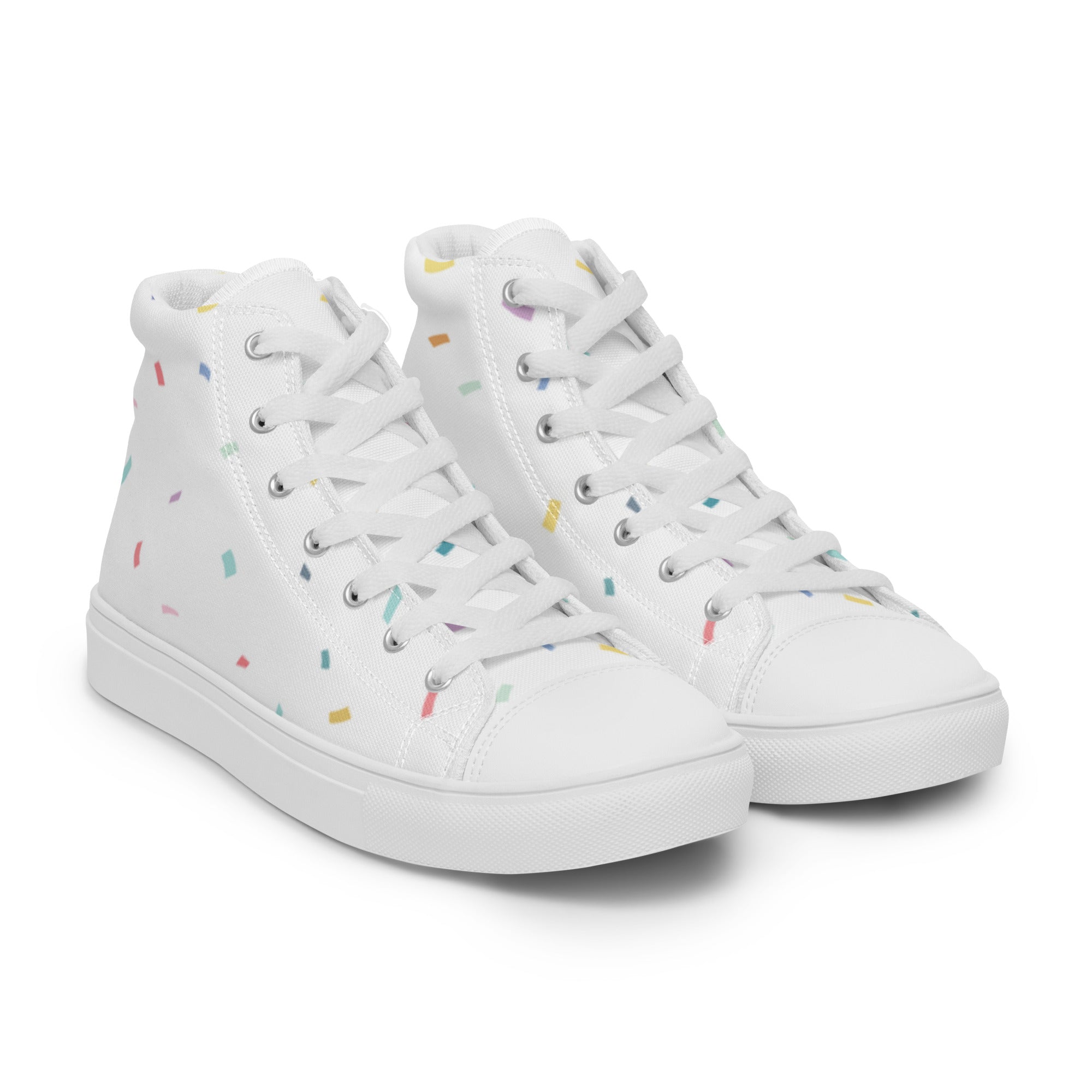 Women’s High-Top Sneakers – Pastel Confetti Print, Minimalist Canvas Shoes