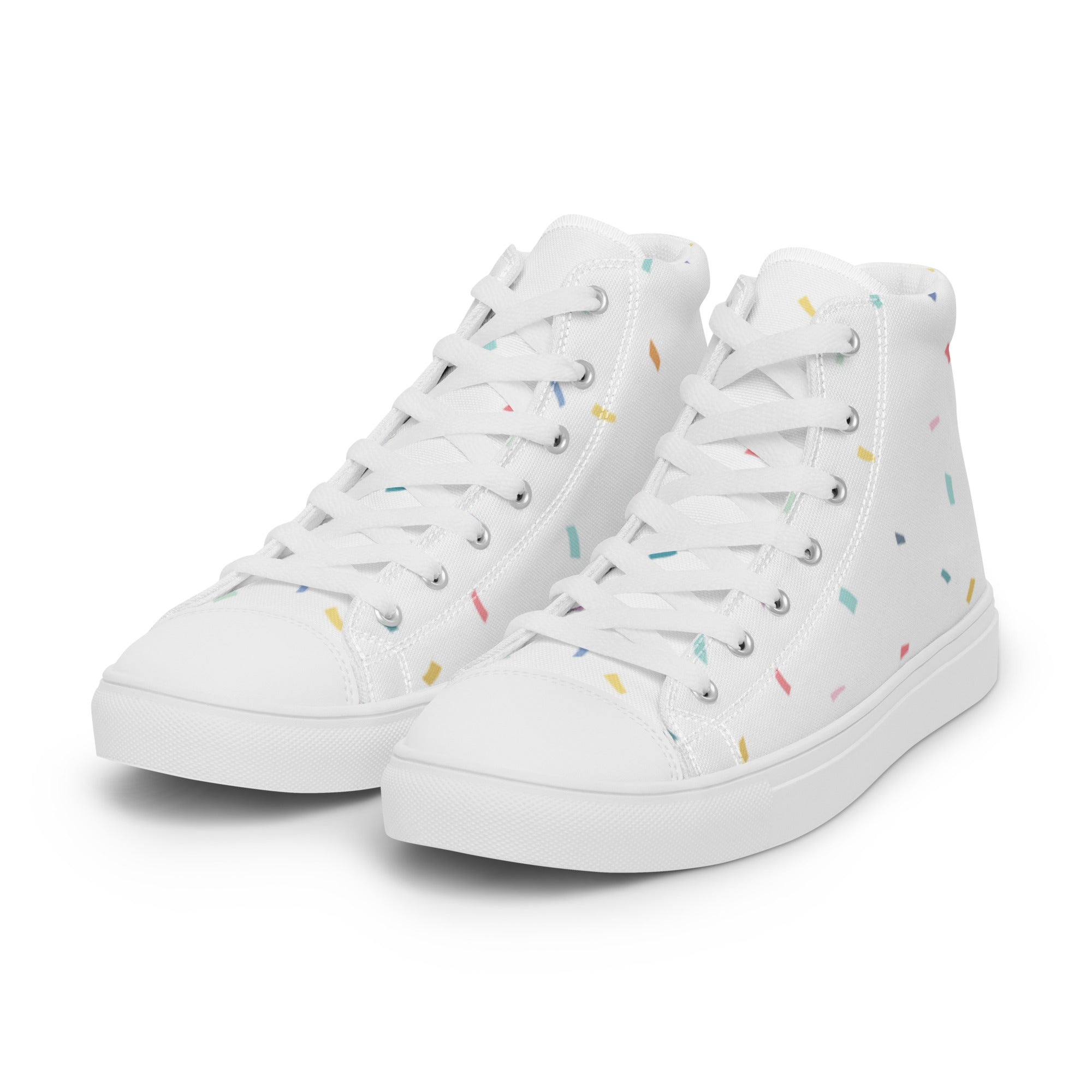 Women’s High-Top Sneakers – Pastel Confetti Print, Minimalist Canvas Shoes