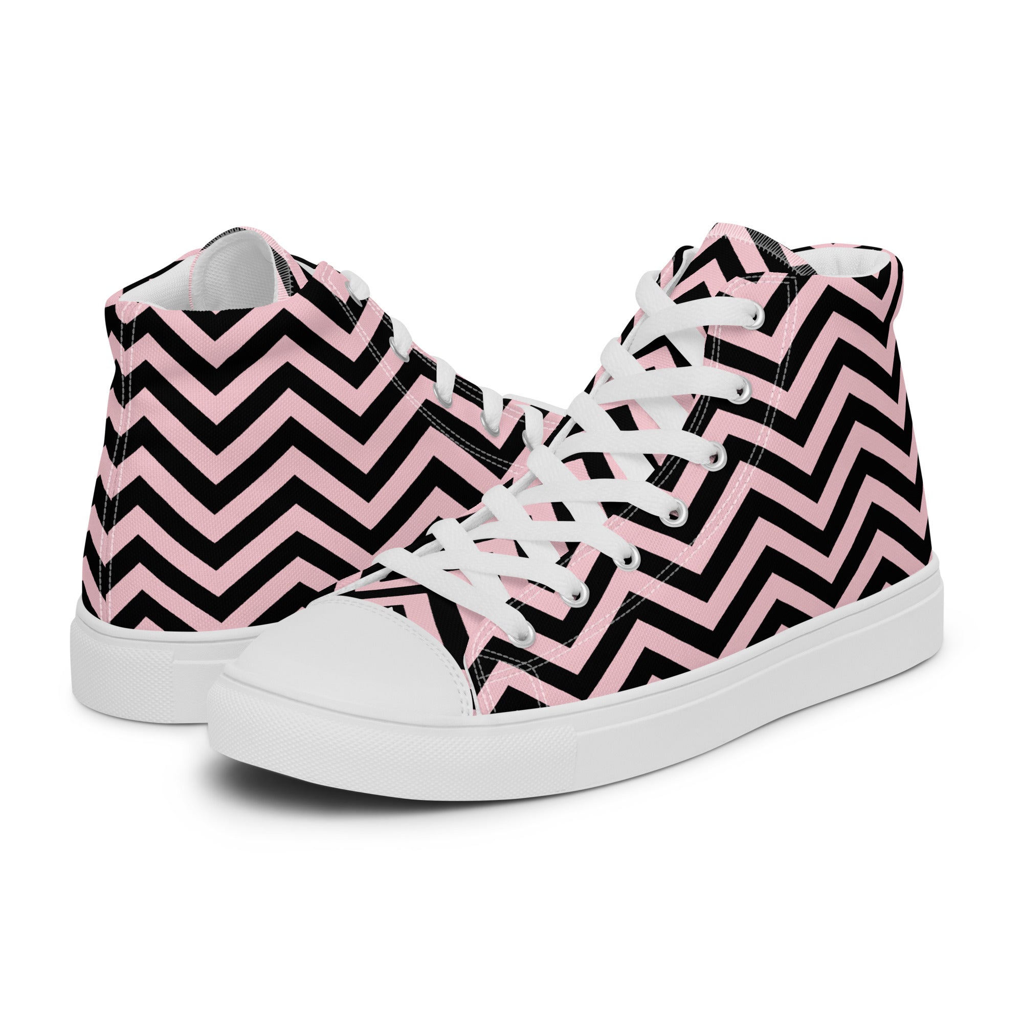 Womens High Top Sneakers Pink And Black Chevron Print Chic Canvas Shoes Ldkeq