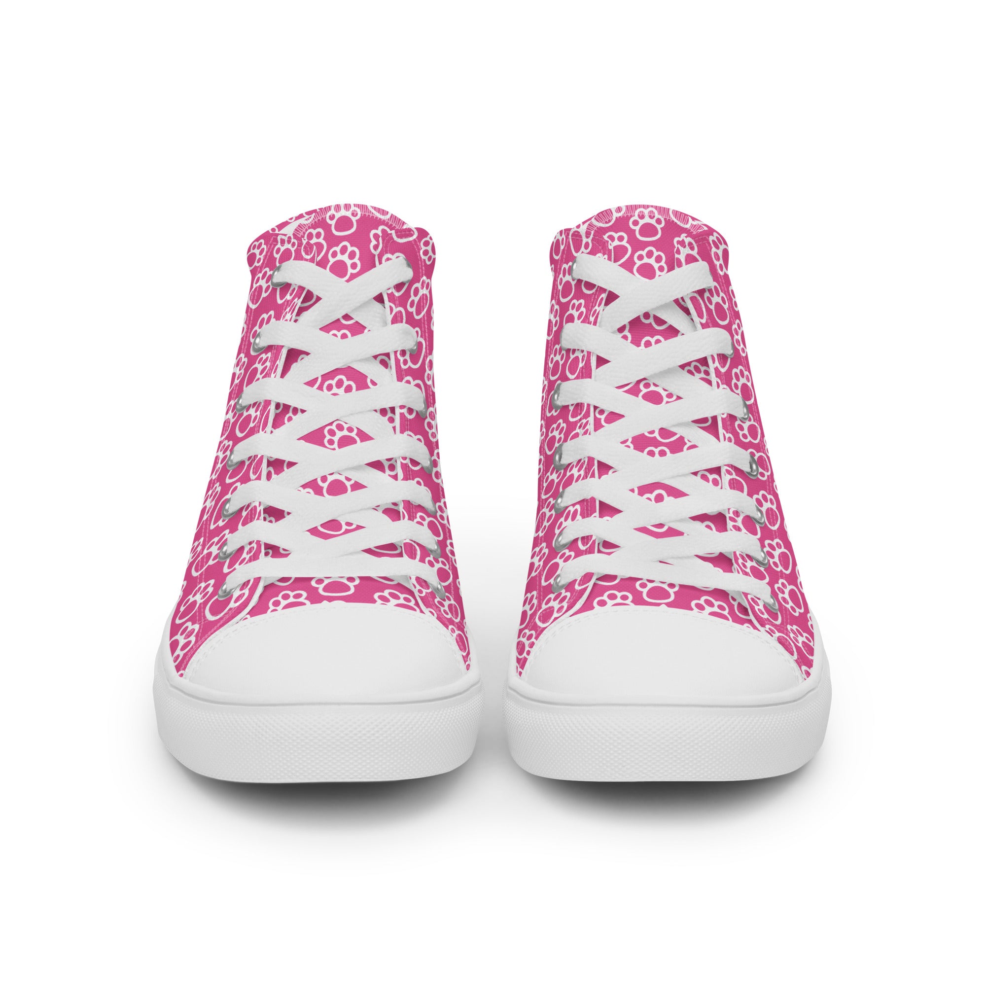 Women’s High-Top Sneakers – Pink Paw Print, Cute Canvas Shoes