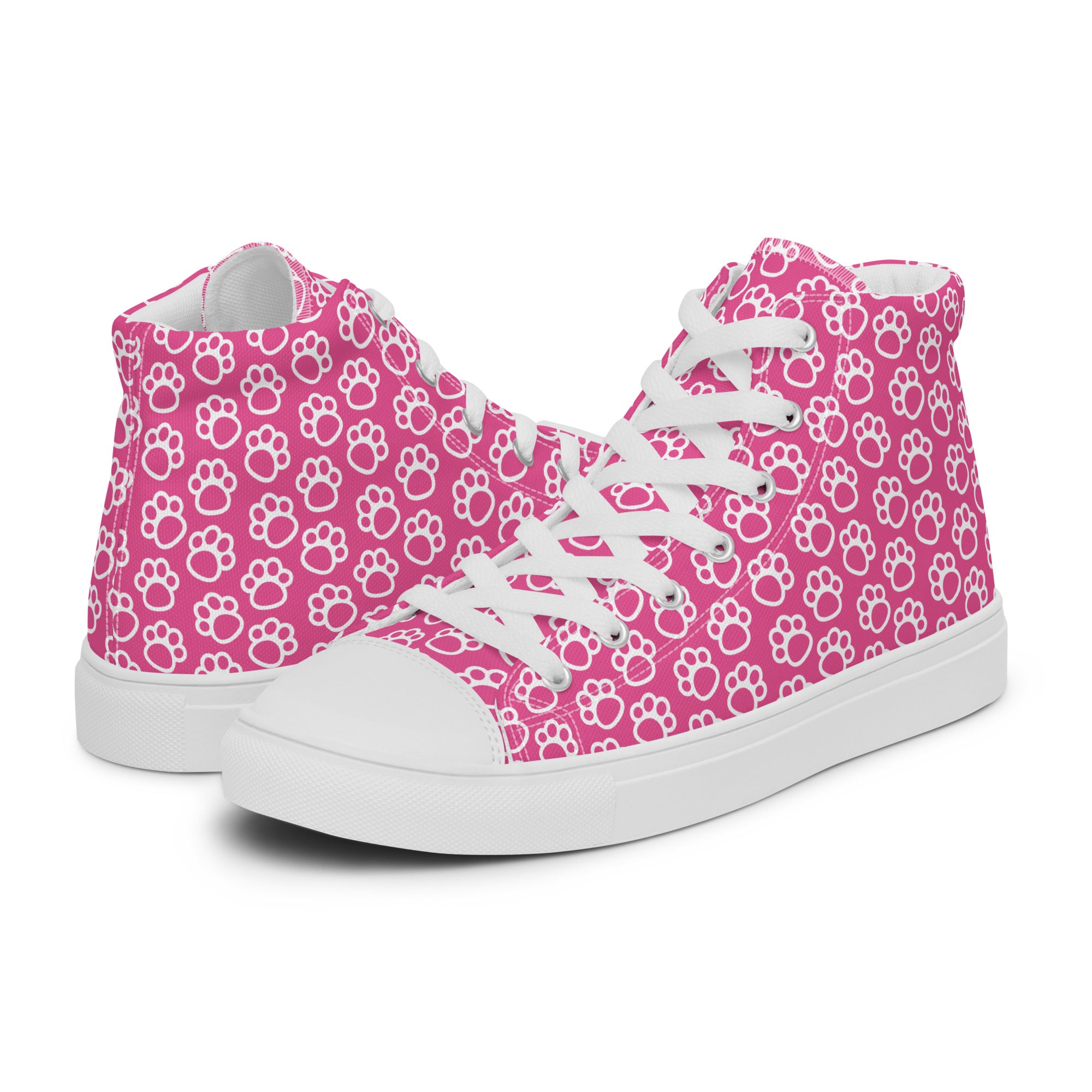 Womens High Top Sneakers Pink Paw Print Cute Canvas Shoes Pfcjv