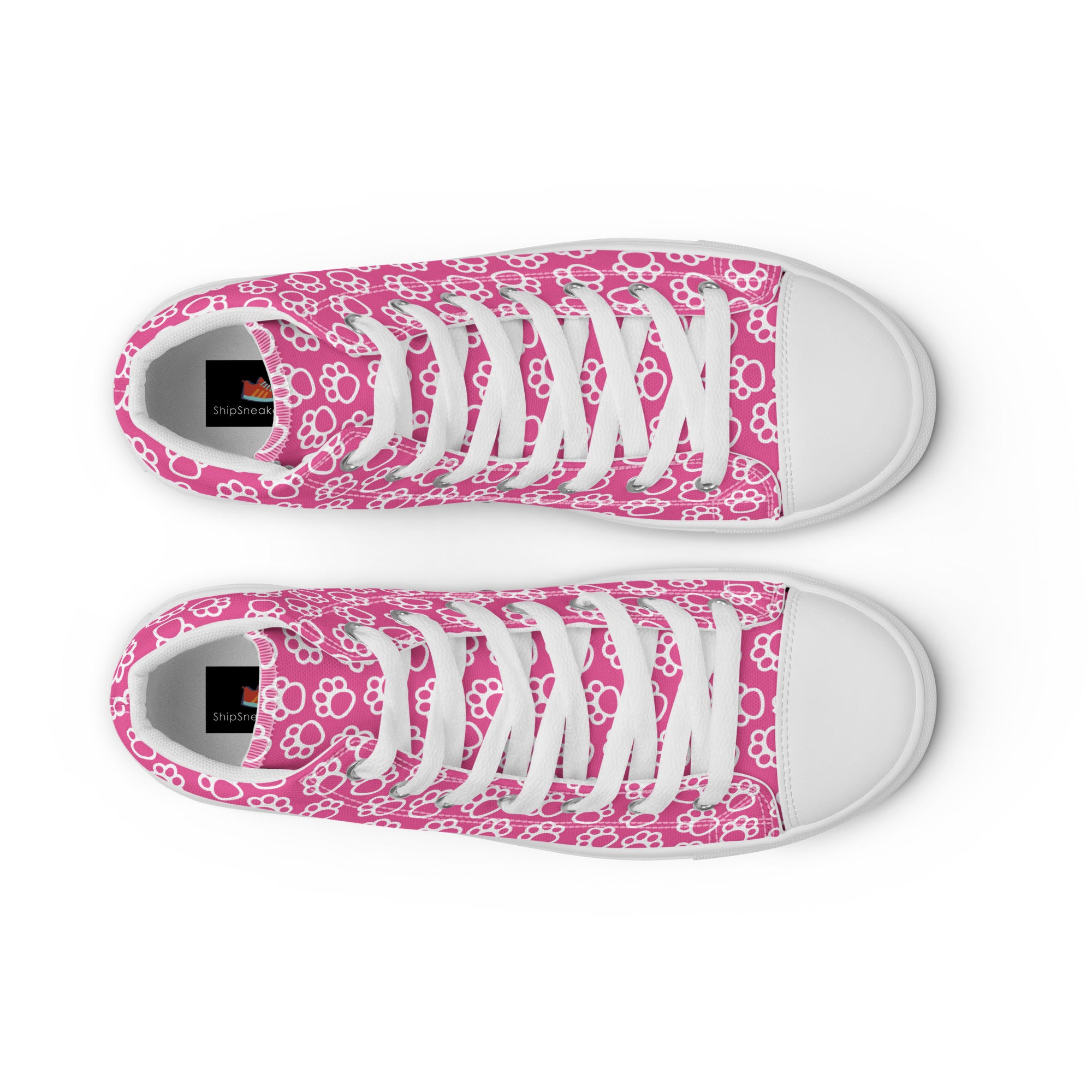 Women’s High-Top Sneakers – Pink Paw Print, Cute Canvas Shoes