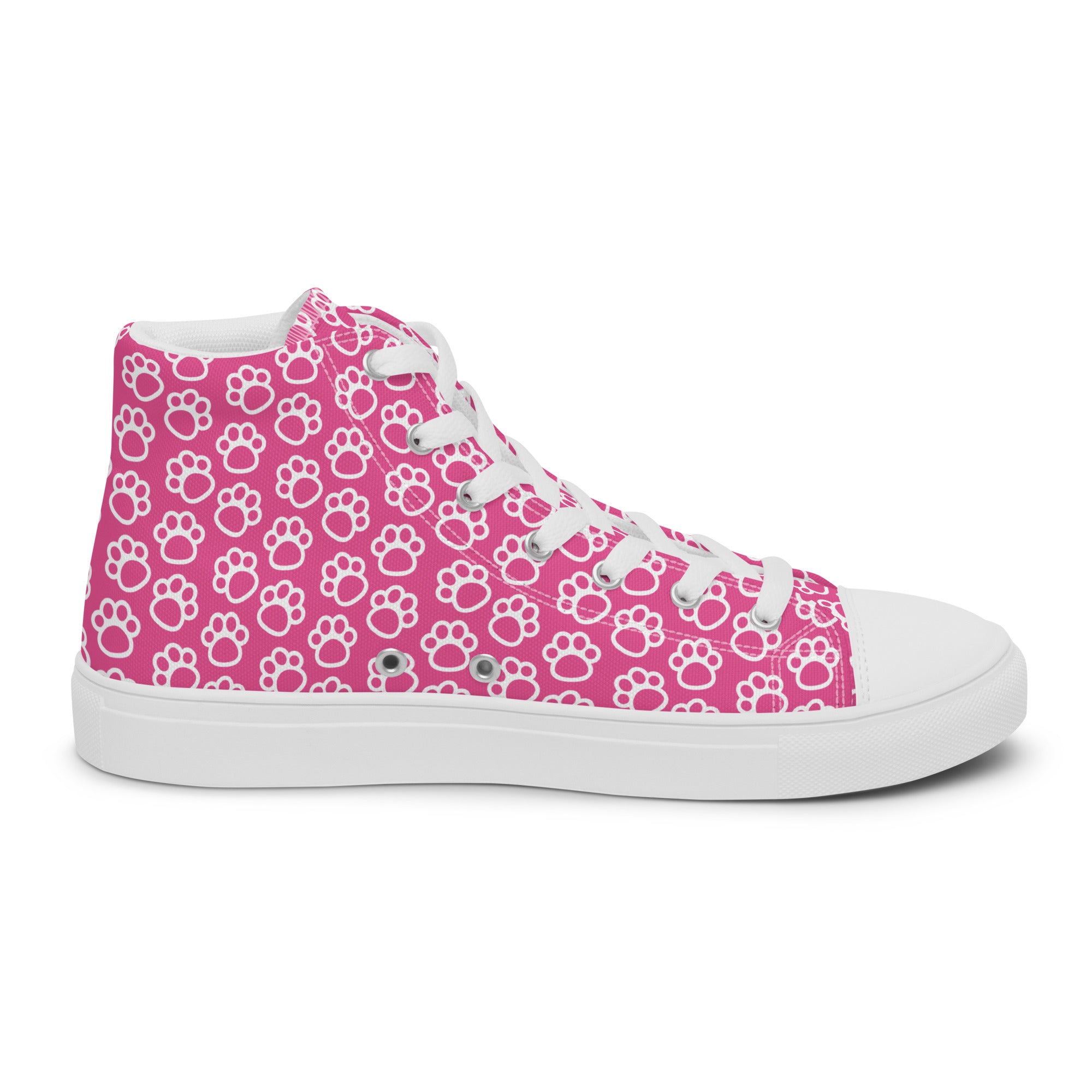 Women’s High-Top Sneakers – Pink Paw Print, Cute Canvas Shoes