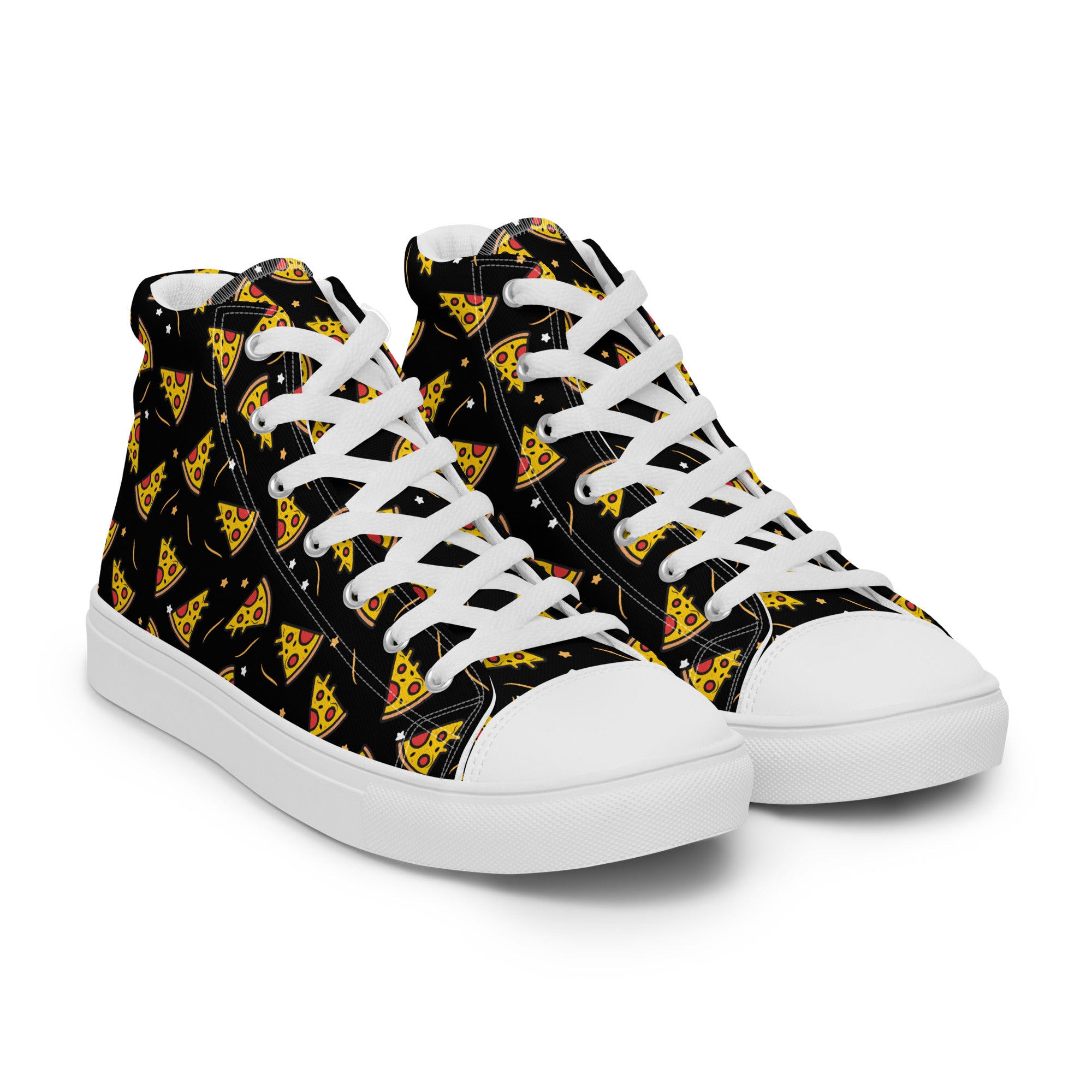 Women’s High-Top Sneakers – Pizza Slice Print, Fun Canvas Shoes