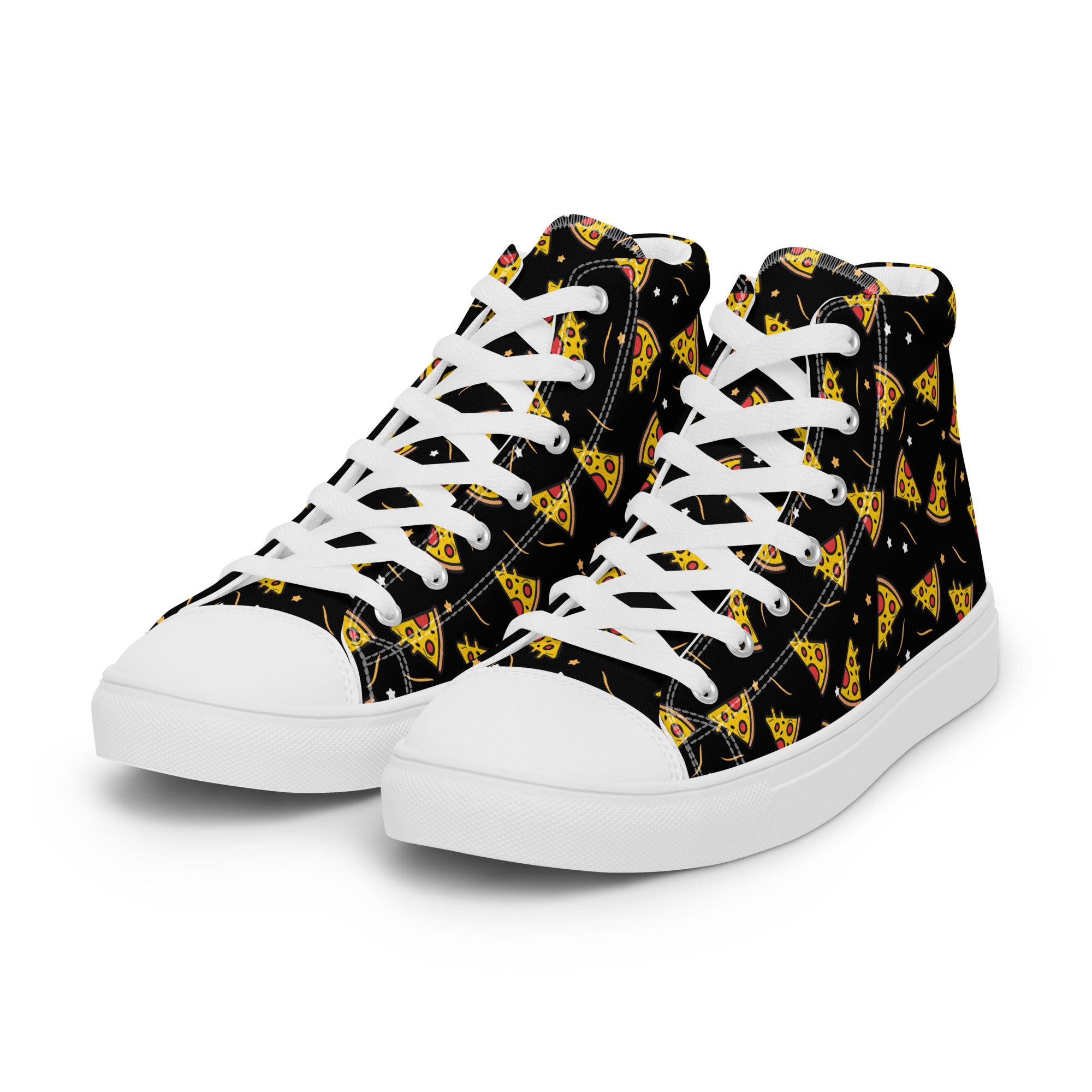 Women’s High-Top Sneakers – Pizza Slice Print, Fun Canvas Shoes