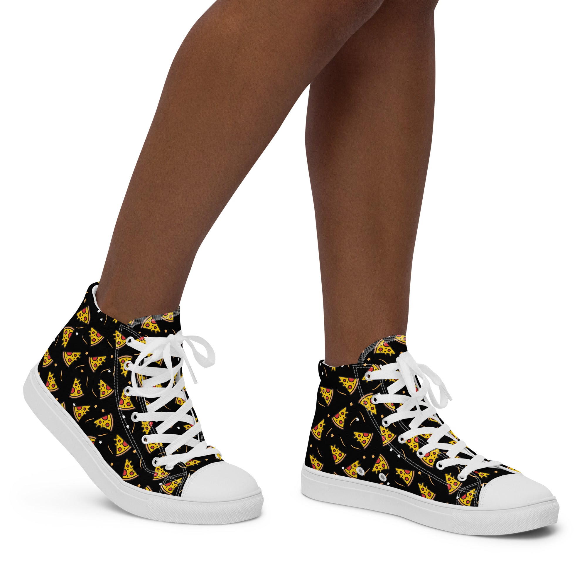 Women’s High-Top Sneakers – Pizza Slice Print, Fun Canvas Shoes