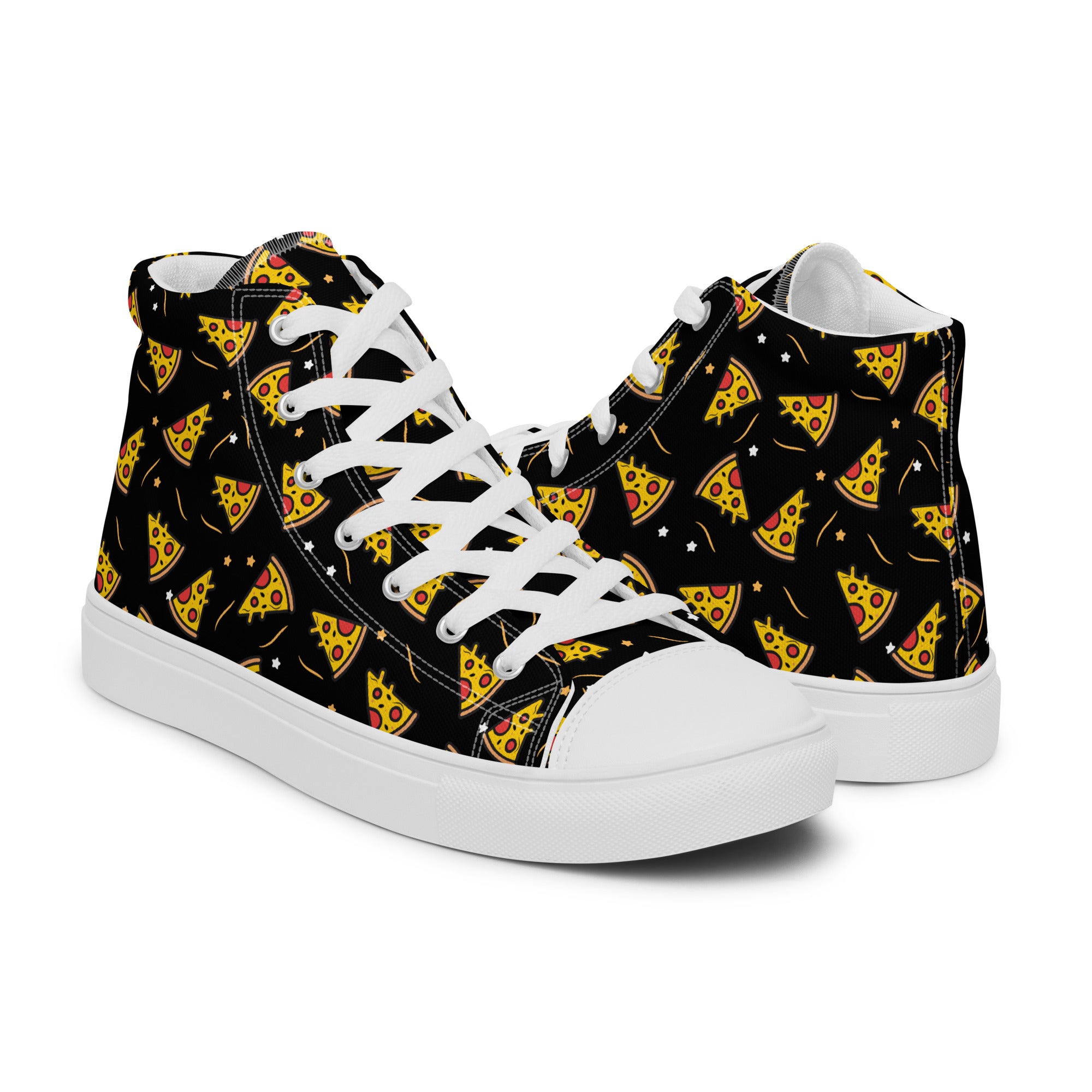 Women’s High-Top Sneakers – Pizza Slice Print, Fun Canvas Shoes