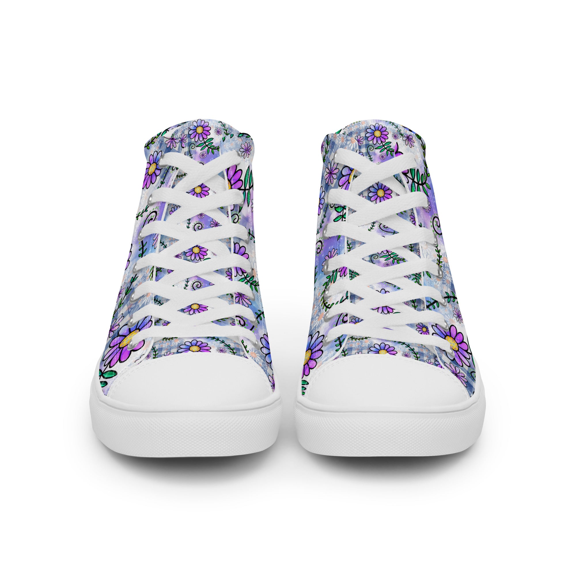 Women’s High-Top Sneakers – Purple Floral Pattern, Stylish Canvas Shoes