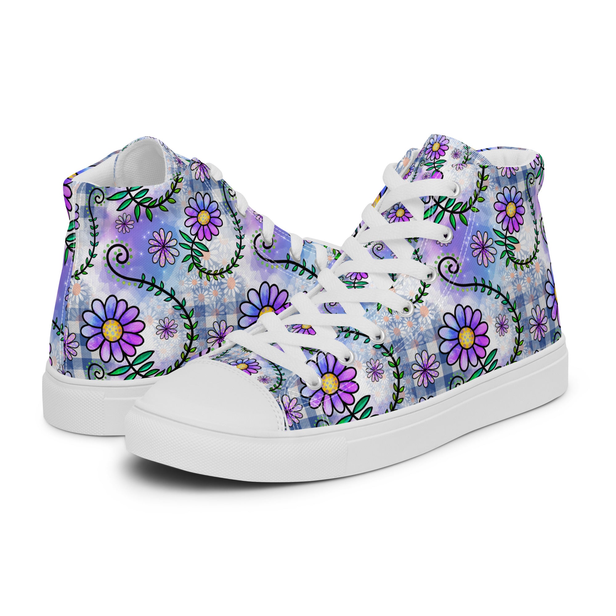 Womens High Top Sneakers Purple Floral Pattern Stylish Canvas Shoes D4J6B