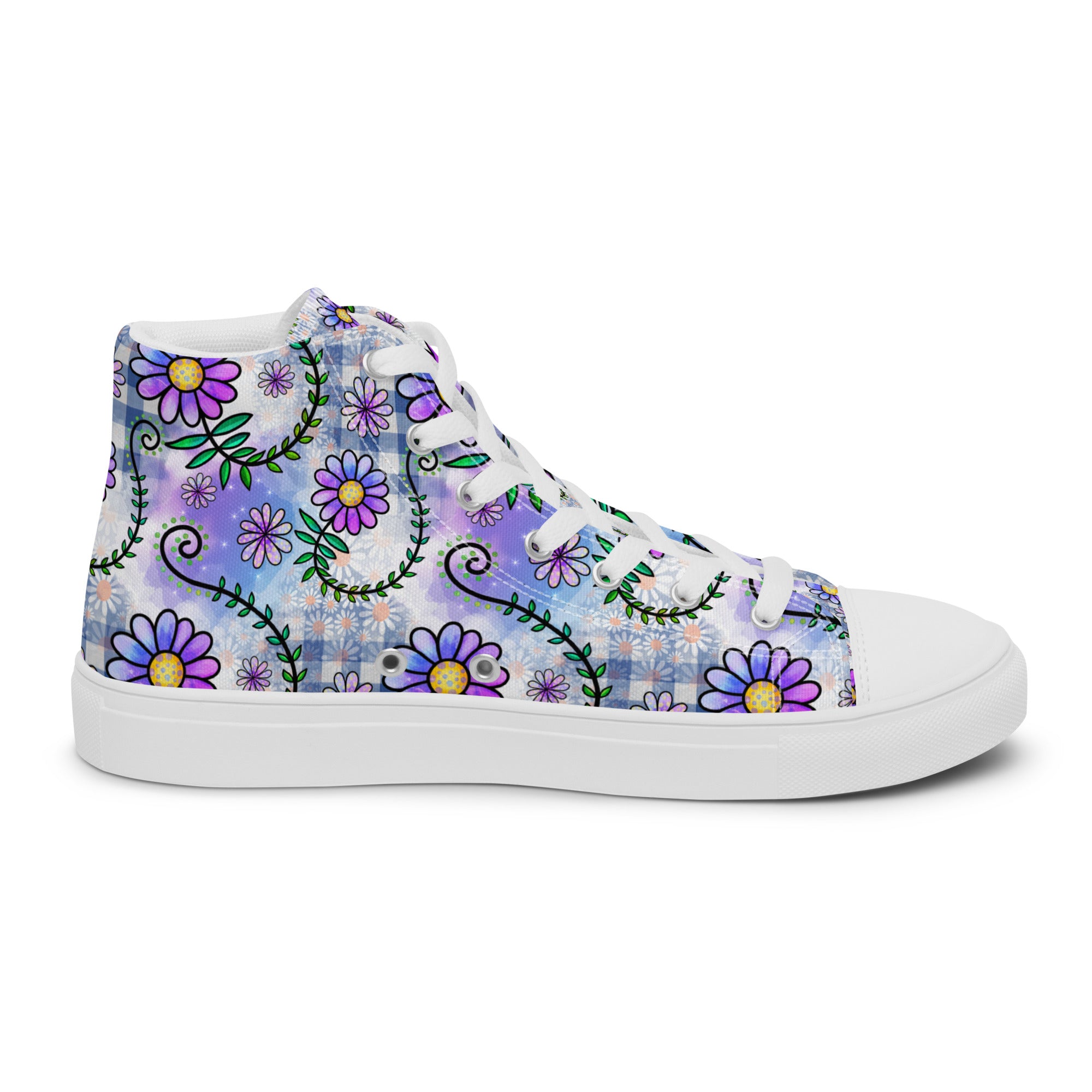 Women’s High-Top Sneakers – Purple Floral Pattern, Stylish Canvas Shoes