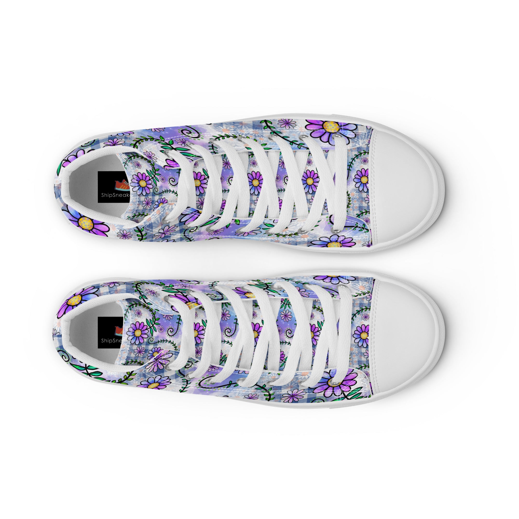 Women’s High-Top Sneakers – Purple Floral Pattern, Stylish Canvas Shoes