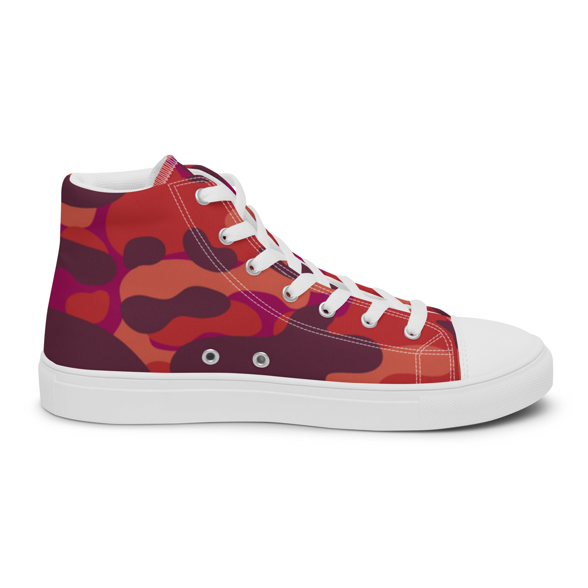 Women’s High-Top Sneakers – Red Camo Print, Bold Canvas Shoes