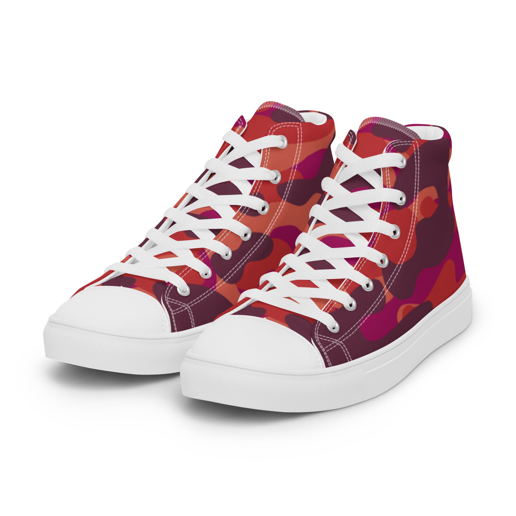 Women’s High-Top Sneakers – Red Camo Print, Bold Canvas Shoes