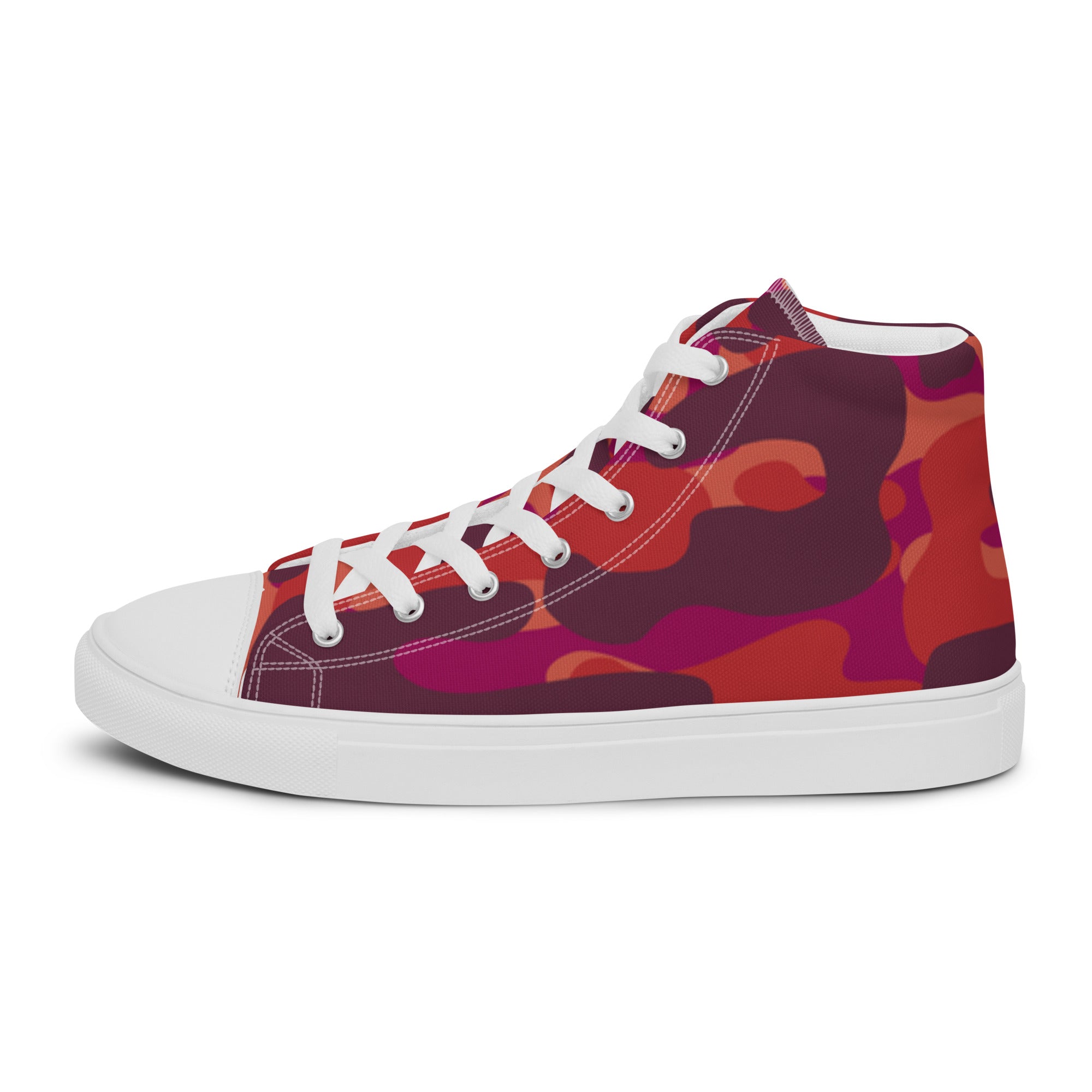 Women’s High-Top Sneakers – Red Camo Print, Bold Canvas Shoes